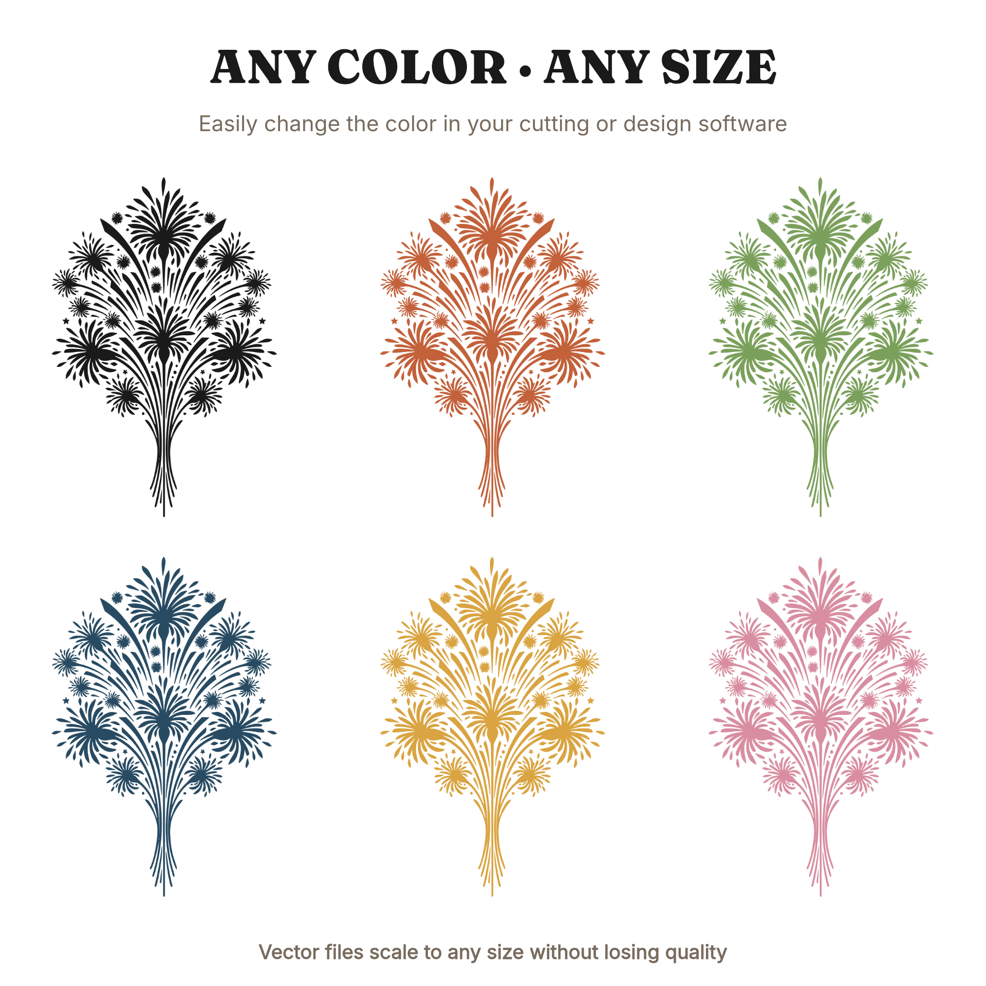 New Year Fireworks Bouquet SVG PNG, Starburst Flowers Celestial Party Decor Cut File Design, view 2