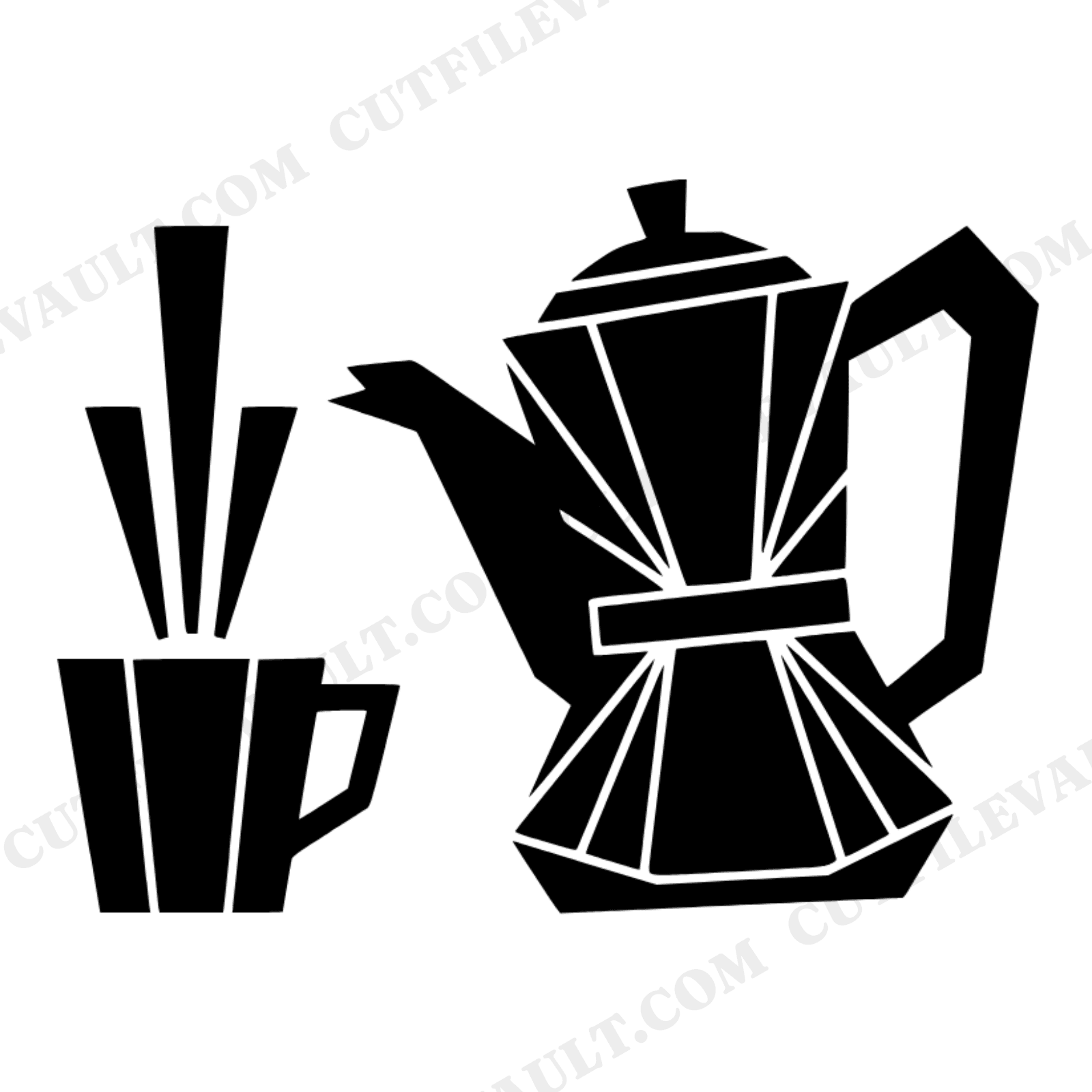 Art Deco Coffee Pour Graduation SVG PNG, Geometric Coffee Pot Mug Silhouette Cut File, view 1