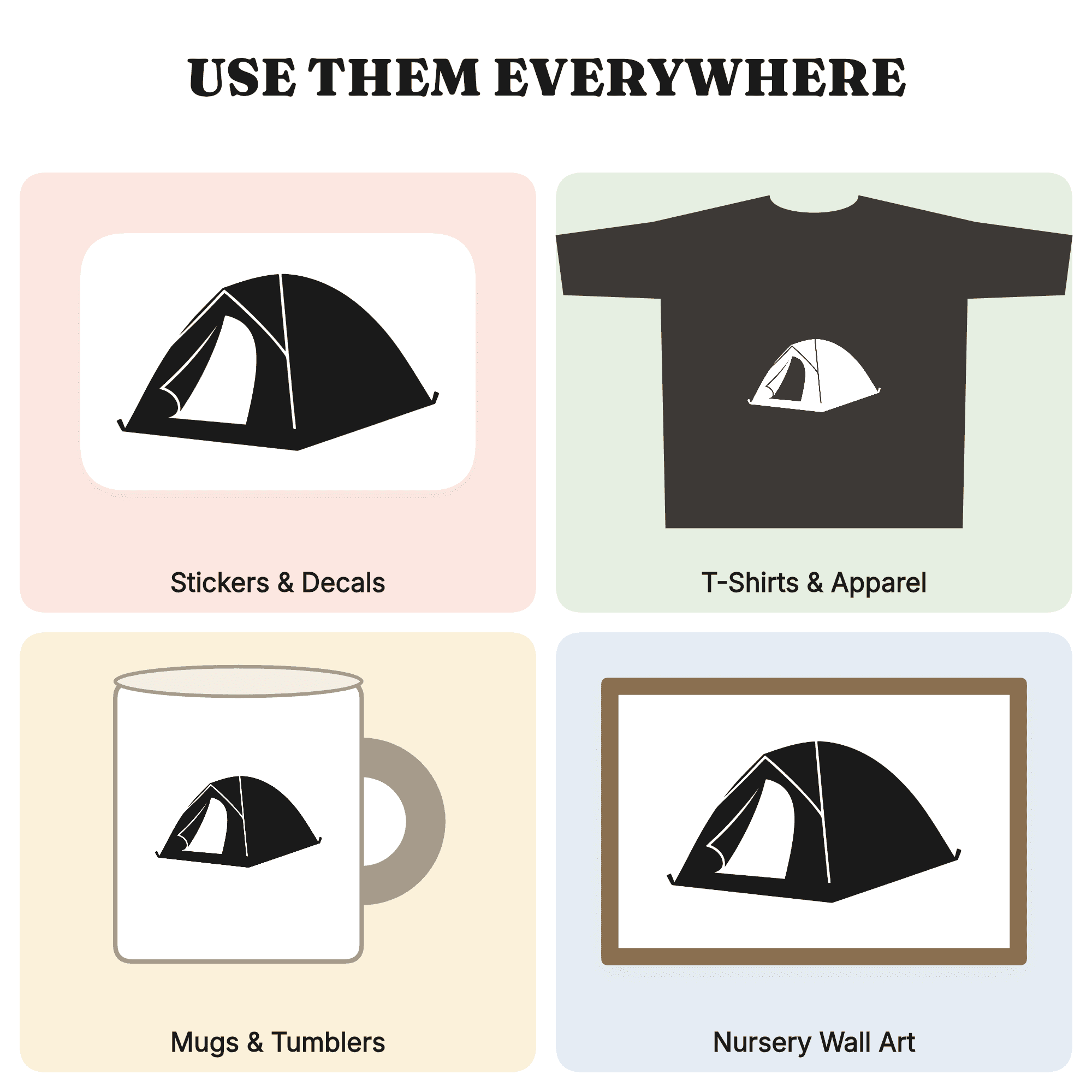 Dome Tent SVG PNG Camping Silhouette with Open Flap Diagonal Vintage Botanical Cut File, view 3