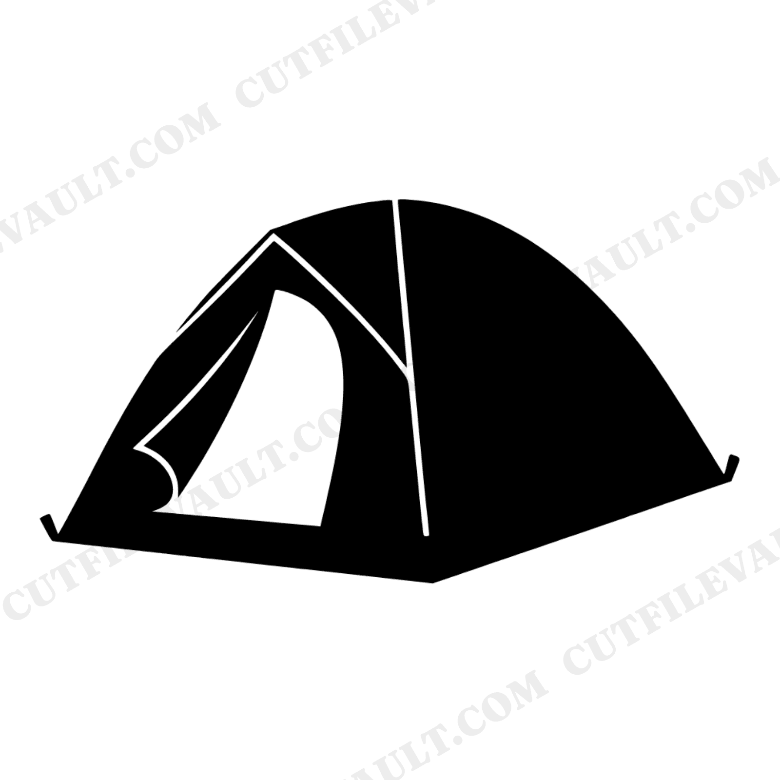 Dome Tent SVG PNG Camping Silhouette with Open Flap Diagonal Vintage Botanical Cut File, view 1