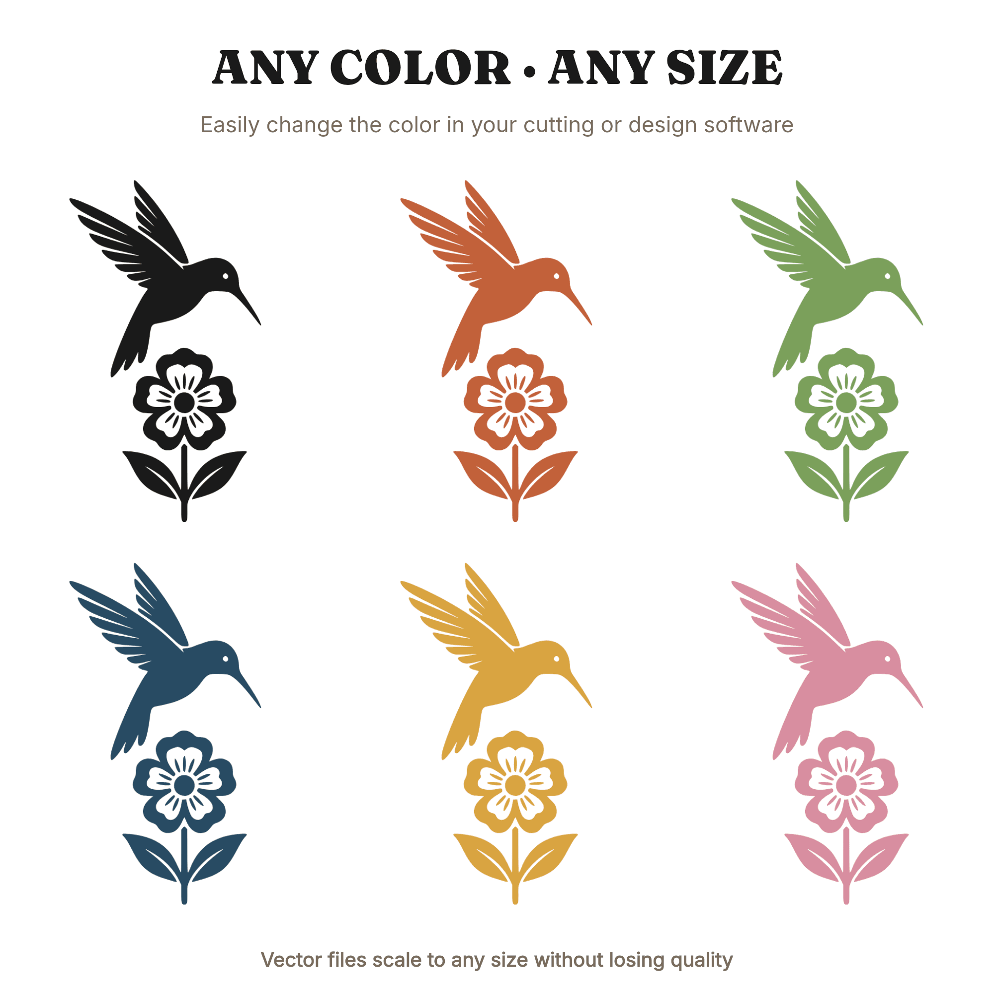 Hummingbird Graduation SVG PNG, Retro 70s Silhouette, Vertical Flower Bird Cut File Design, view 2