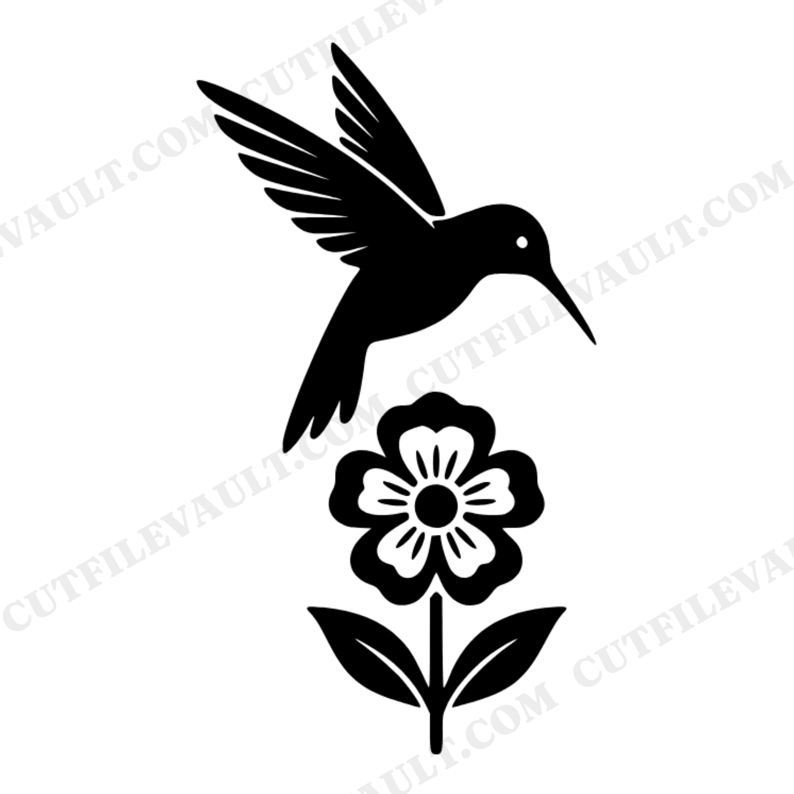 Hummingbird Graduation SVG PNG, Retro 70s Silhouette, Vertical Flower Bird Cut File Design, view 1