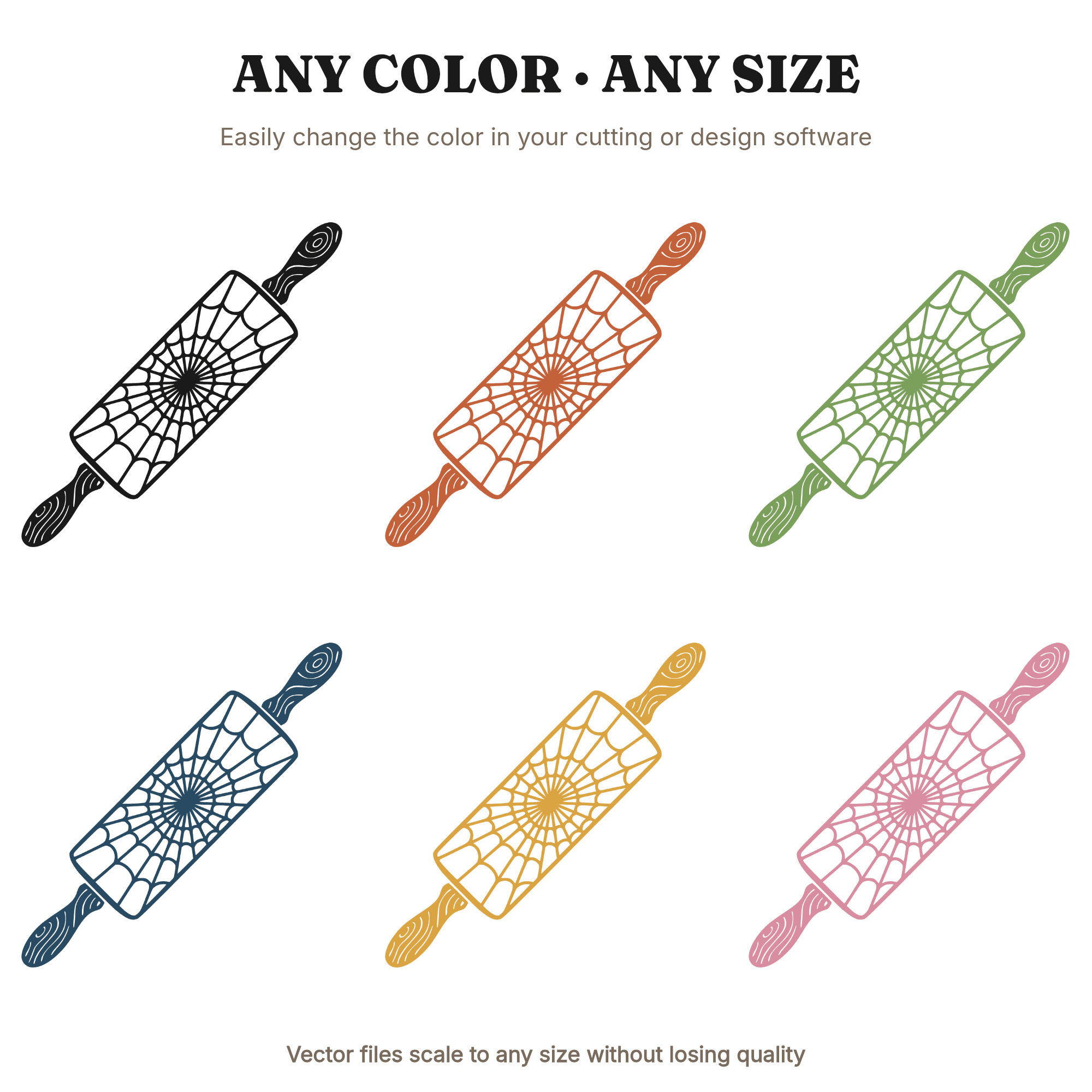 Halloween Rolling Pin SVG with Spiderweb Pattern, Boho Kitchen Baking Cut File PNG for Cricut, view 2