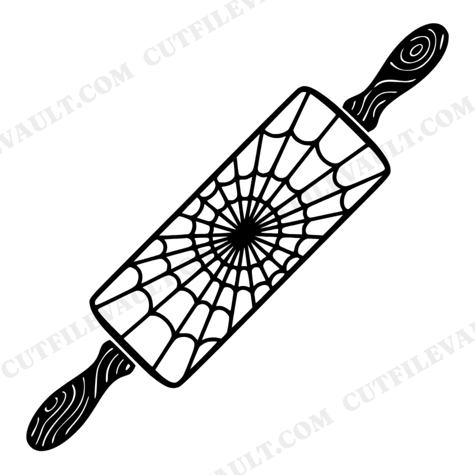 Halloween Rolling Pin SVG with Spiderweb Pattern, Boho Kitchen Baking Cut File PNG for Cricut, view 1
