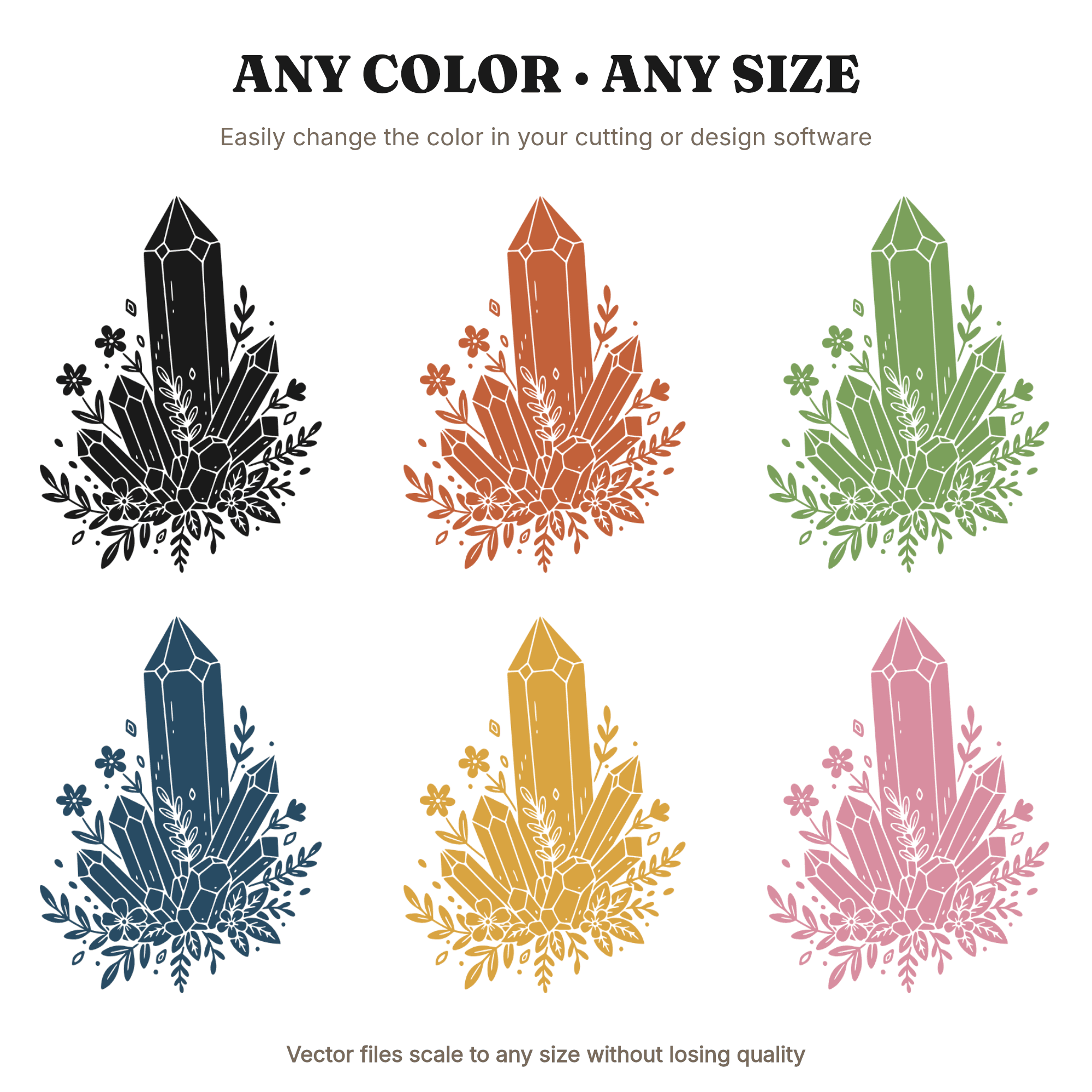 Diagonal Crystal Spray SVG PNG, Cottagecore Floral with Botanical Accents Cut File for Cricut, view 2