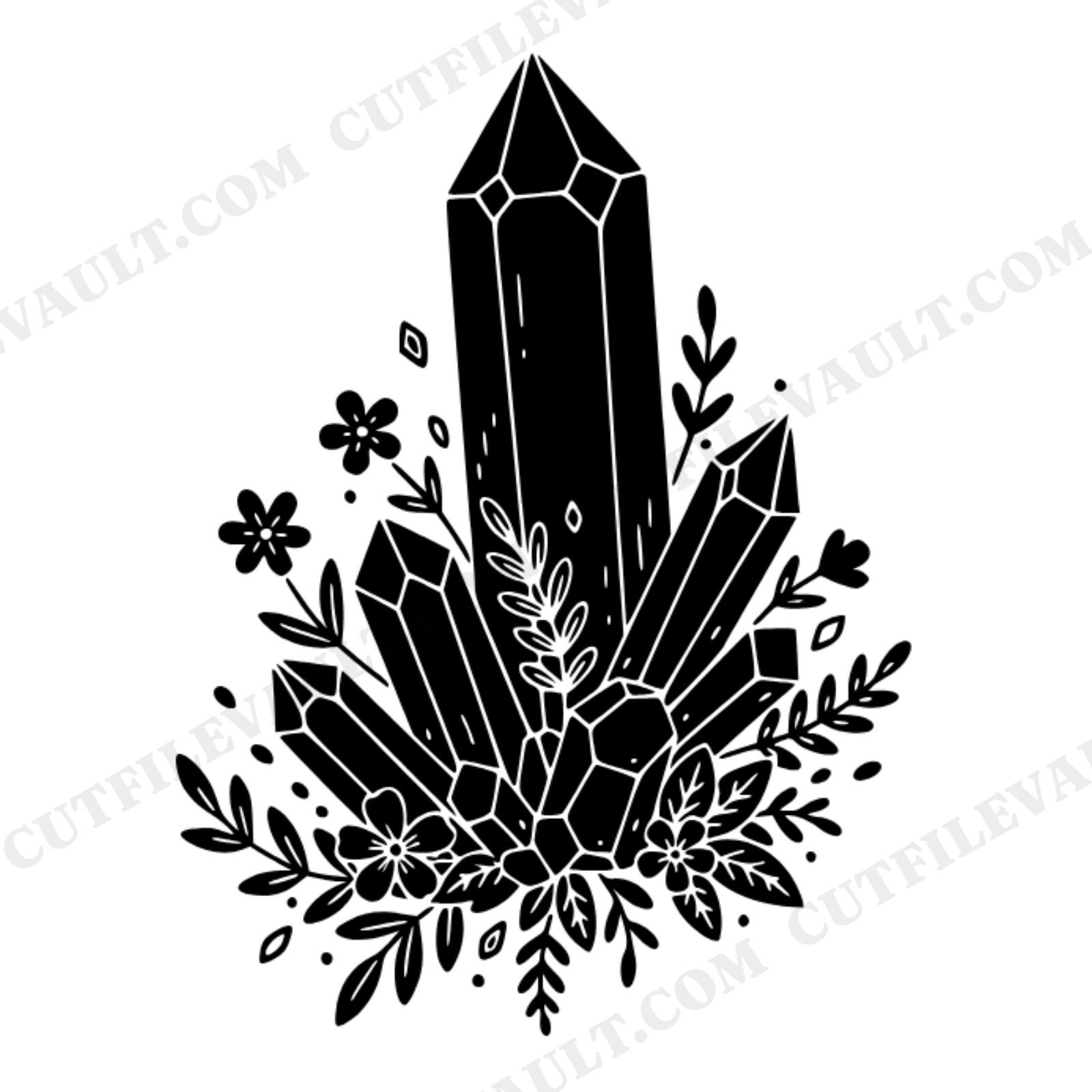 Diagonal Crystal Spray SVG PNG, Cottagecore Floral with Botanical Accents Cut File for Cricut, view 1