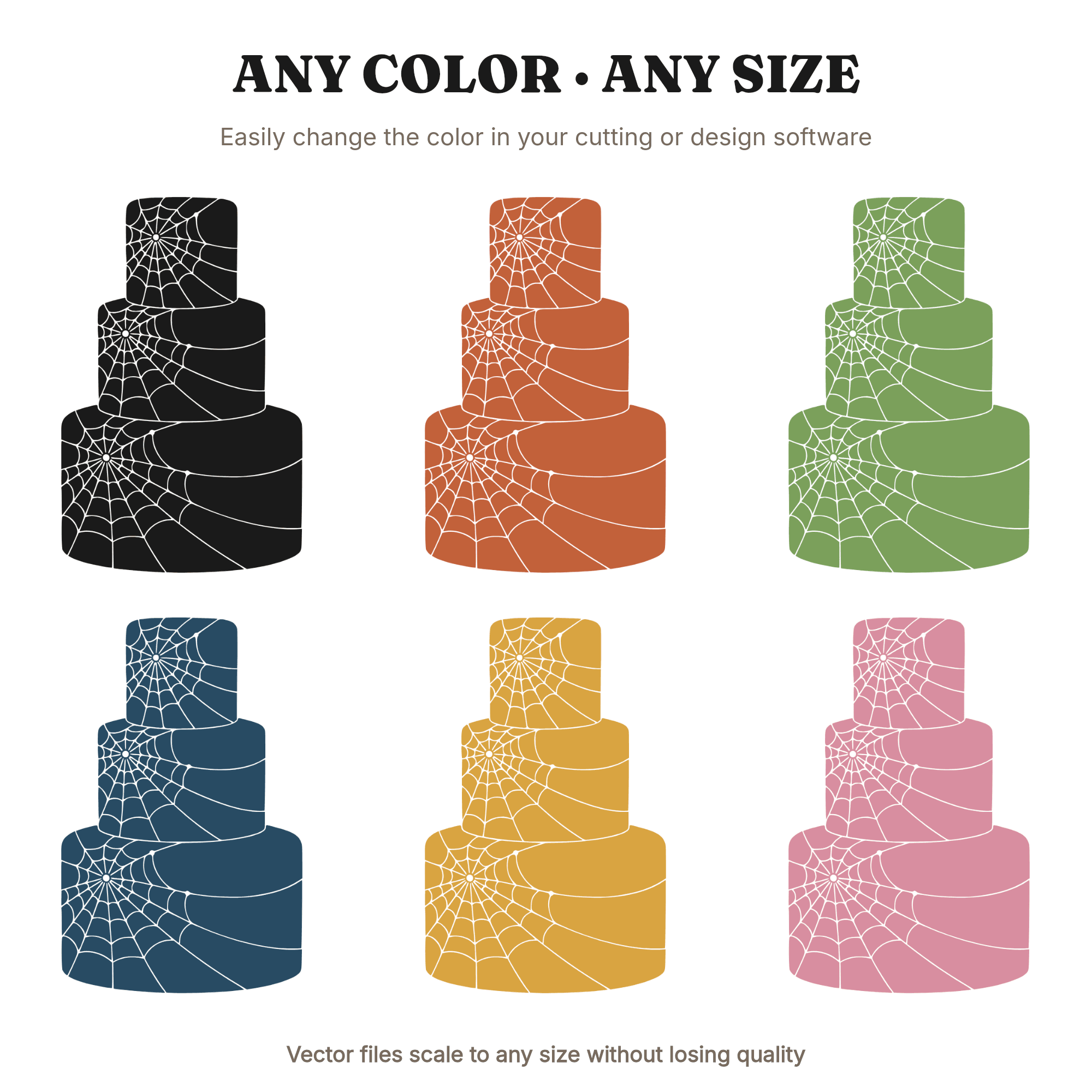 Halloween Wedding Cake SVG, Celestial Spider Web Three Tier Cake Silhouette PNG Cut File, view 2