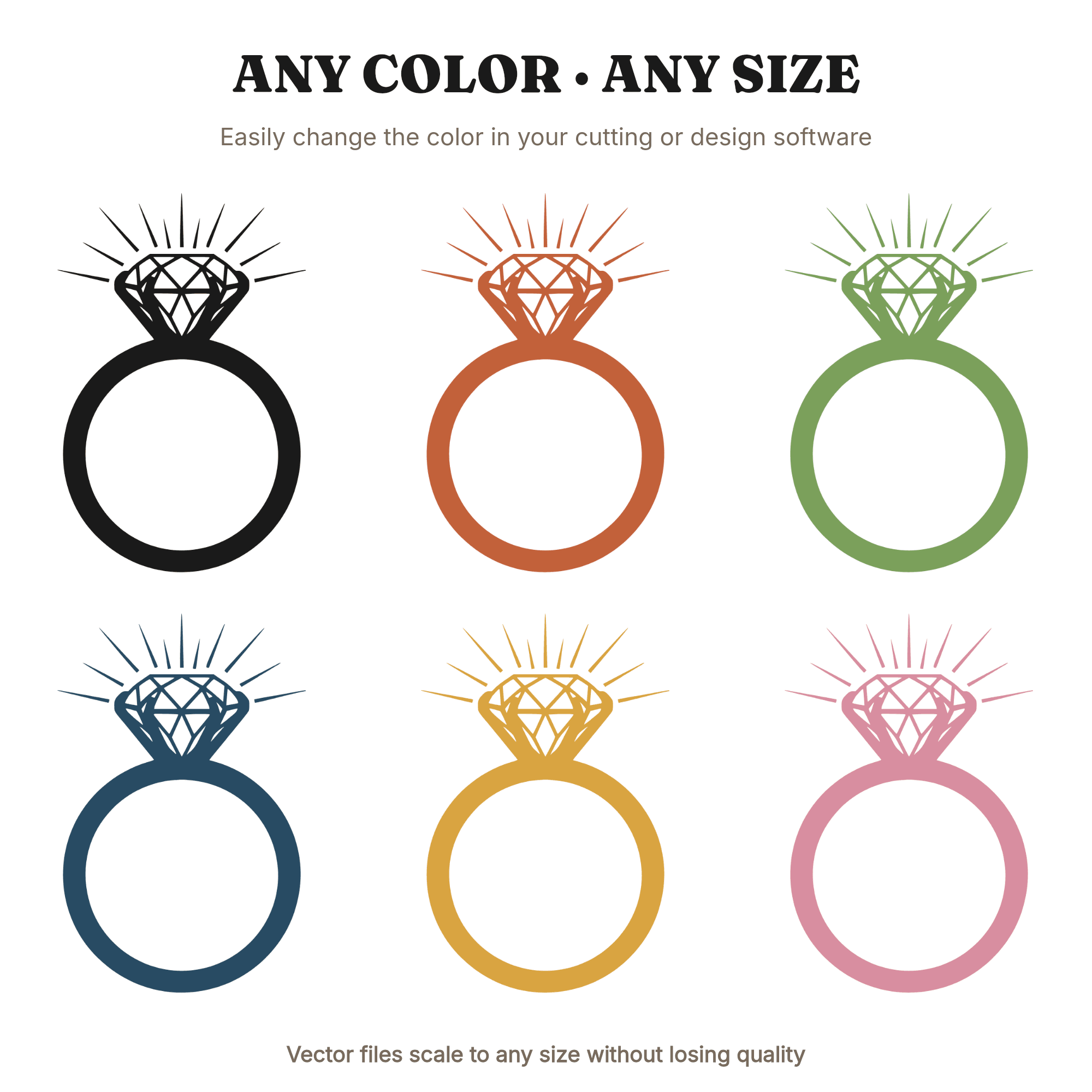 Celestial Wedding Ring SVG PNG, Gemstone Engagement Ring Silhouette Cut File for Cricut, view 2