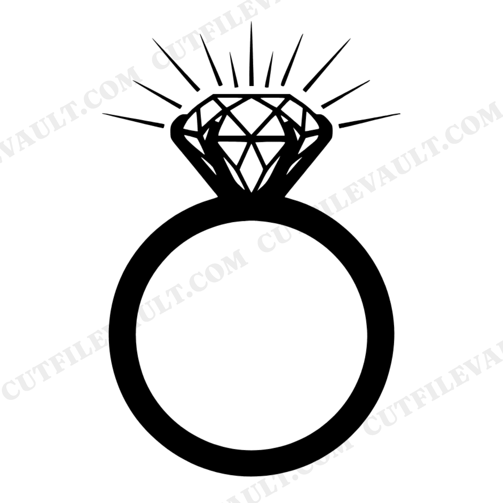 Celestial Wedding Ring SVG PNG, Gemstone Engagement Ring Silhouette Cut File for Cricut, view 1