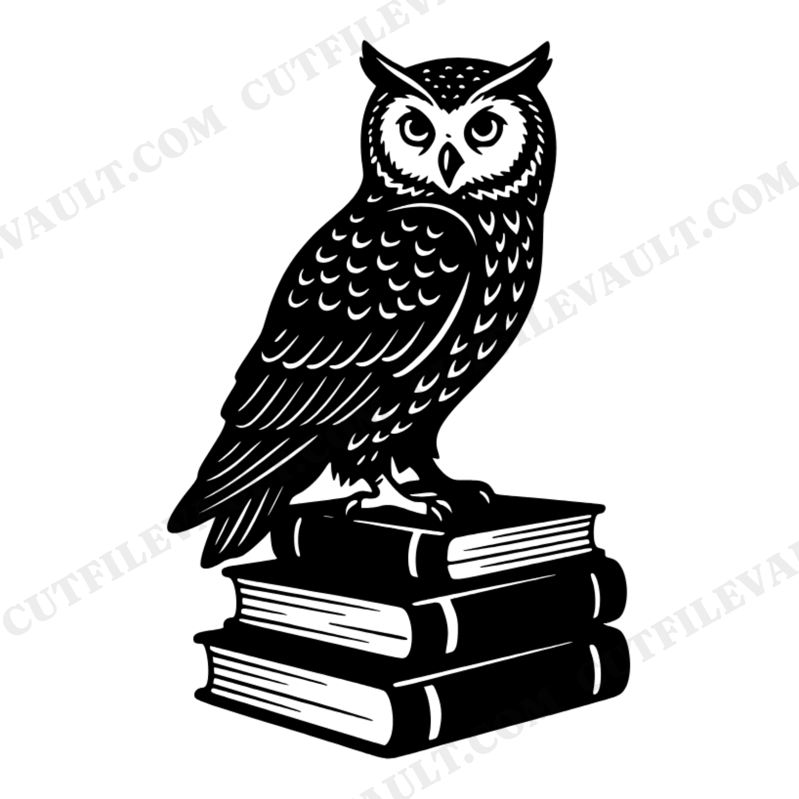 Wise Owl on Books SVG PNG, Graduation Owl Cut File, Vintage Botanical Silhouette Design, view 1