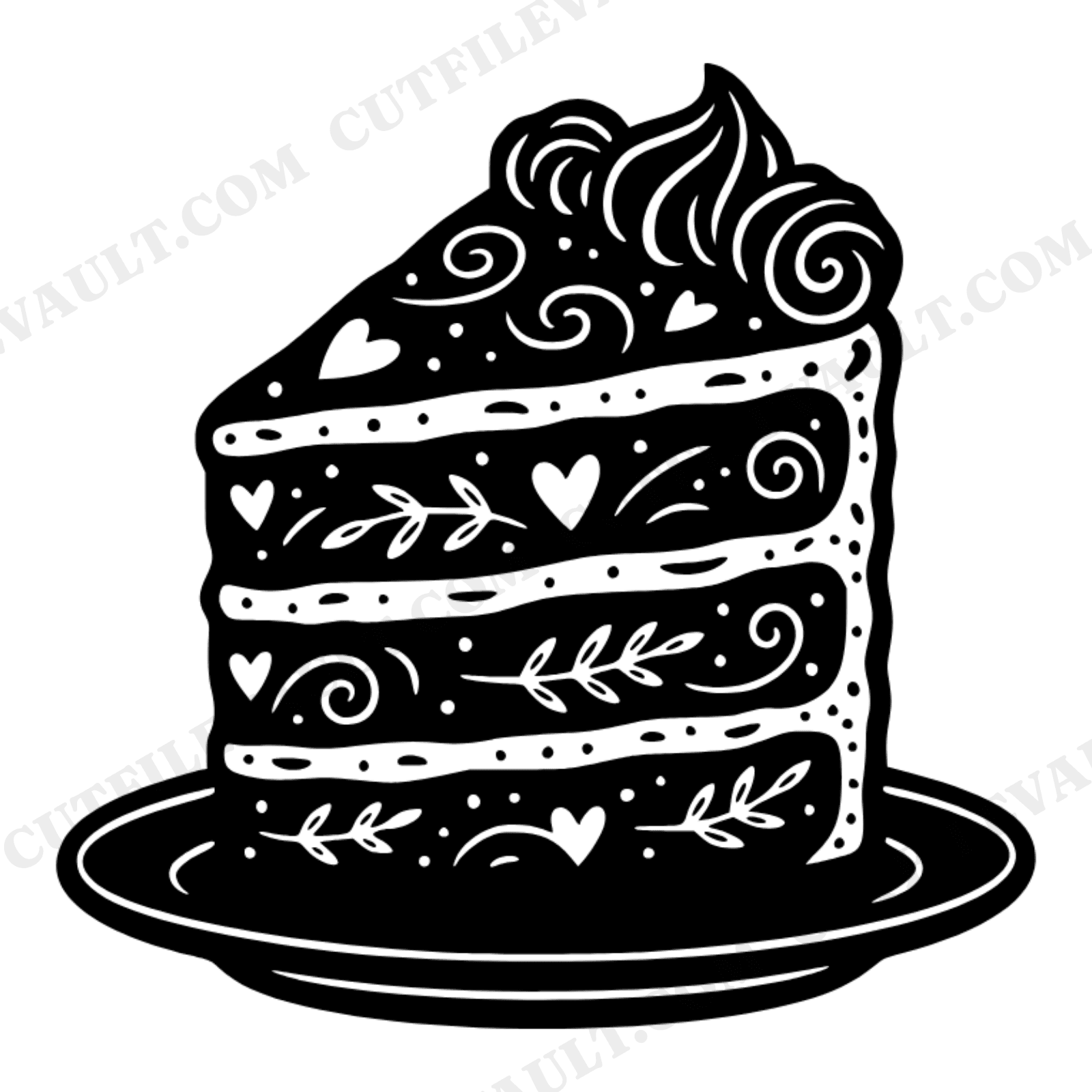 Vintage Botanical Valentine Cake Slice SVG PNG, Layered Cake Cut File for Bridal Shower, view 1