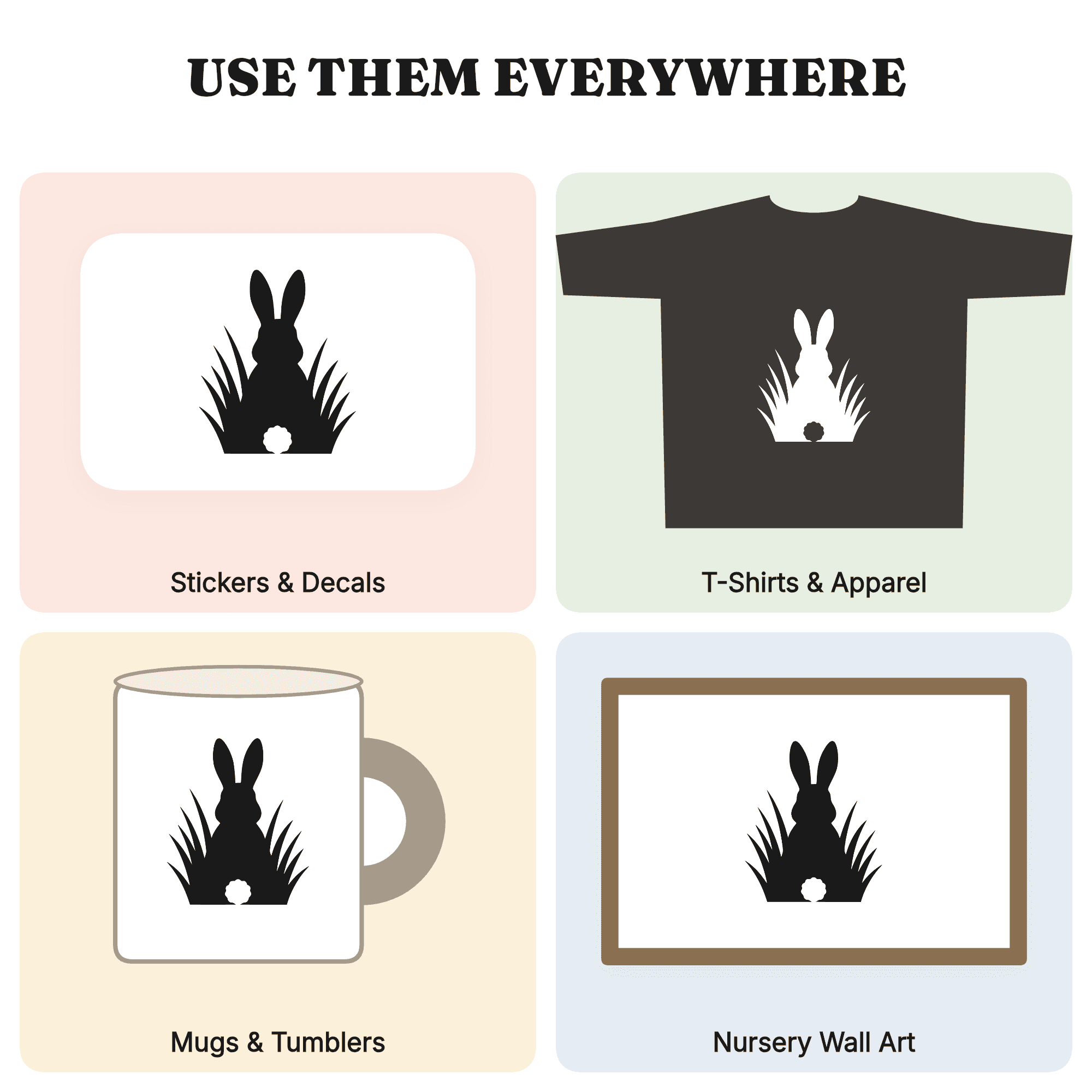 Bunny in Grass Easter SVG PNG, Spring Rabbit Silhouette Cut File, Scandinavian Line Art Design, view 3