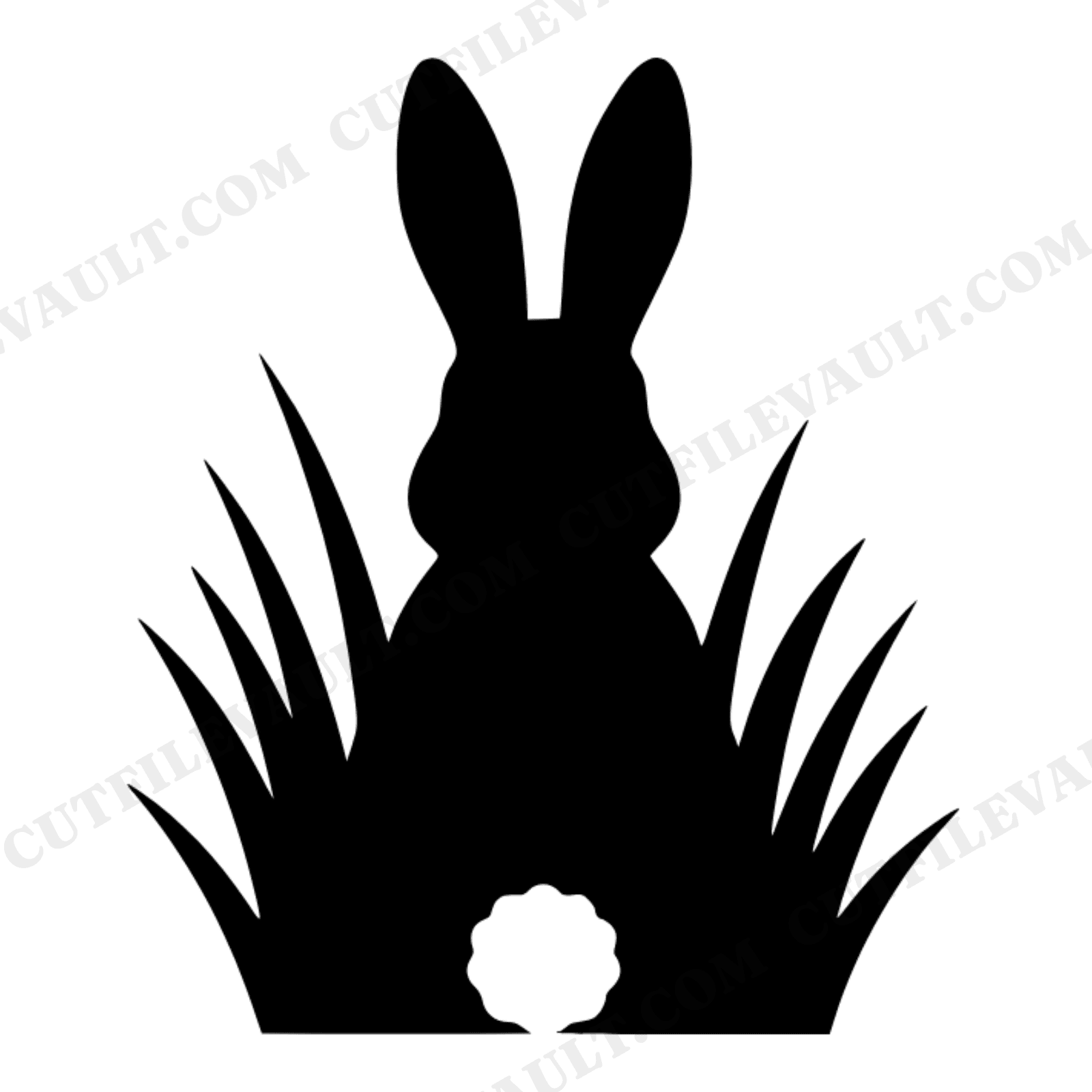 Bunny in Grass Easter SVG PNG, Spring Rabbit Silhouette Cut File, Scandinavian Line Art Design, view 1