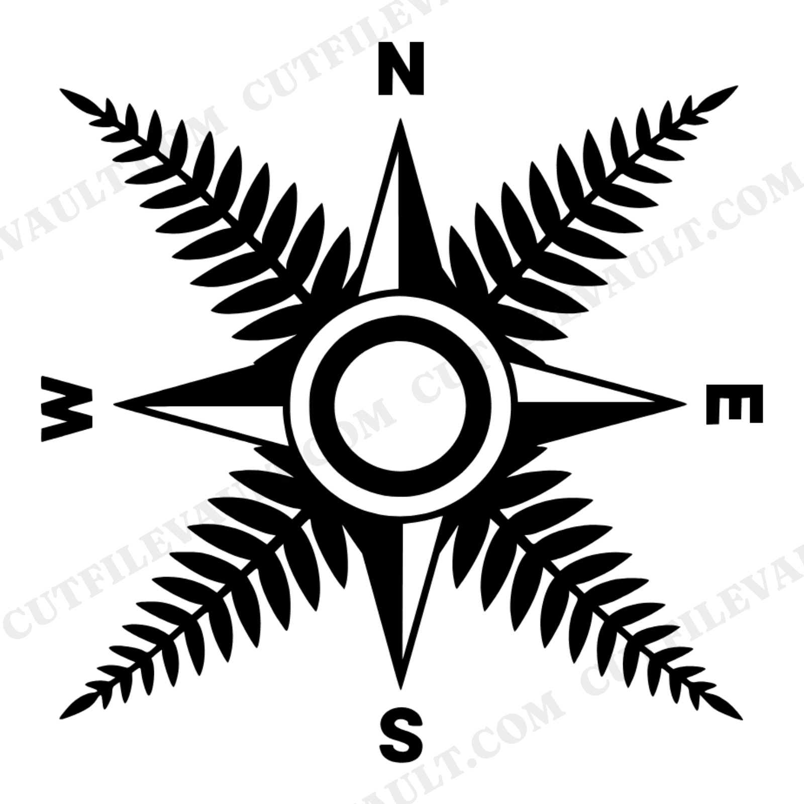 Compass Rose Fern SVG PNG Mother's Day Guide Vintage Botanical Cut File Brutalist Design, view 1