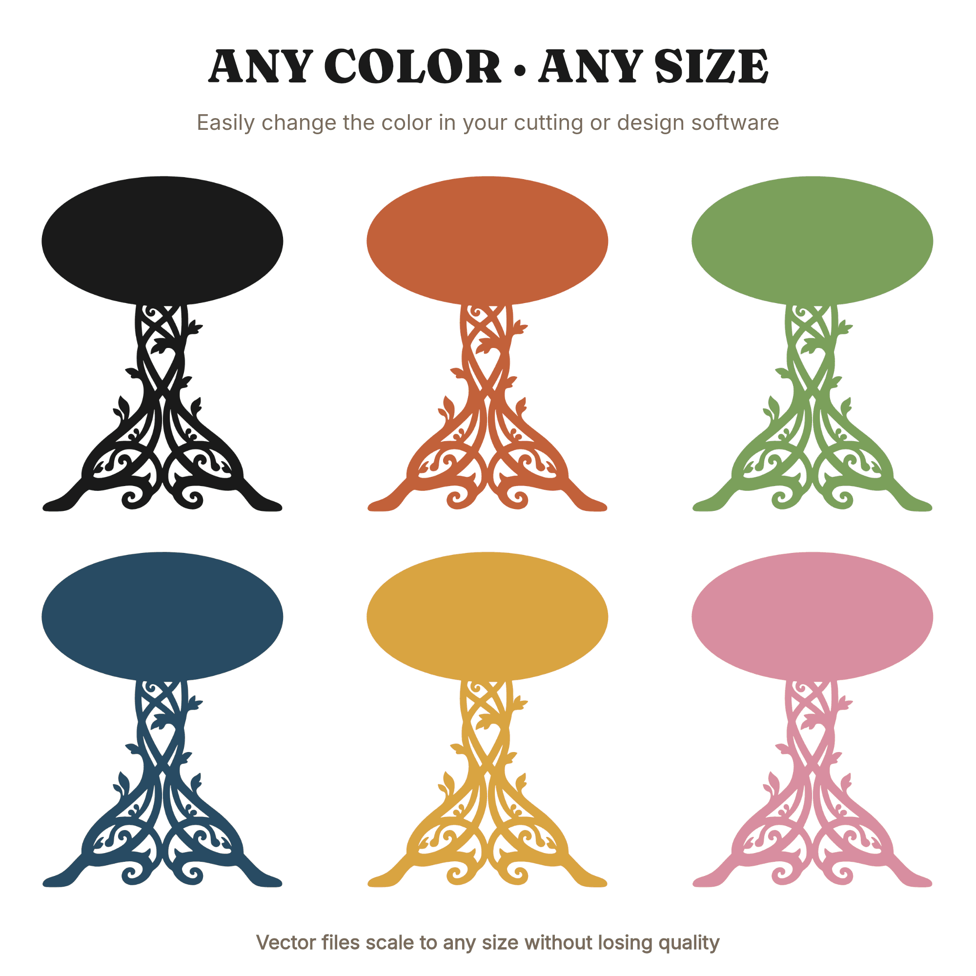 Elegant Cake Stand SVG PNG, Cottagecore Pedestal with Scrollwork Base Cut File for Wedding Decor, view 2