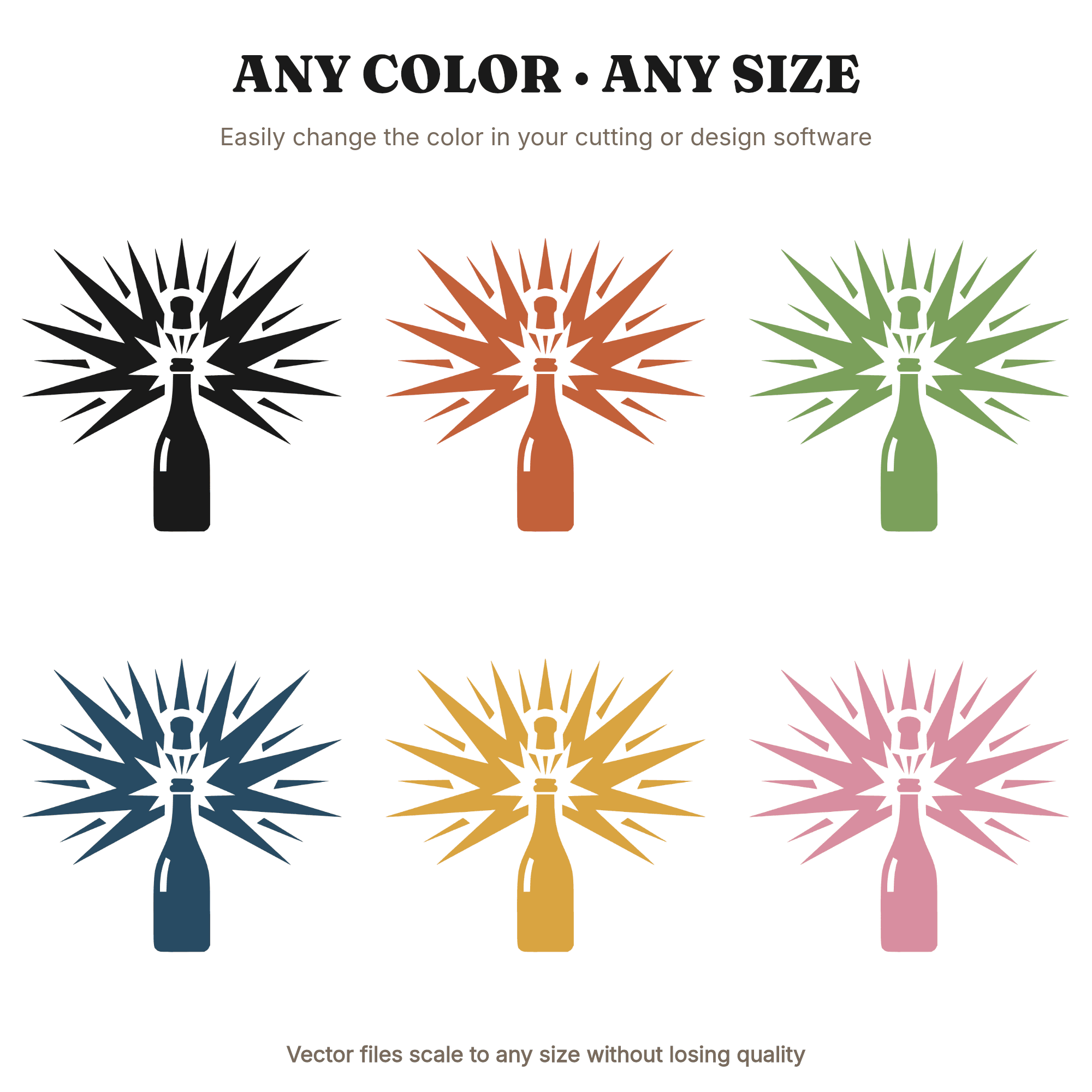 Halloween Champagne Bottle Cork Pop SVG PNG, Mid Century Modern Starburst Cut File for Cricut, view 2