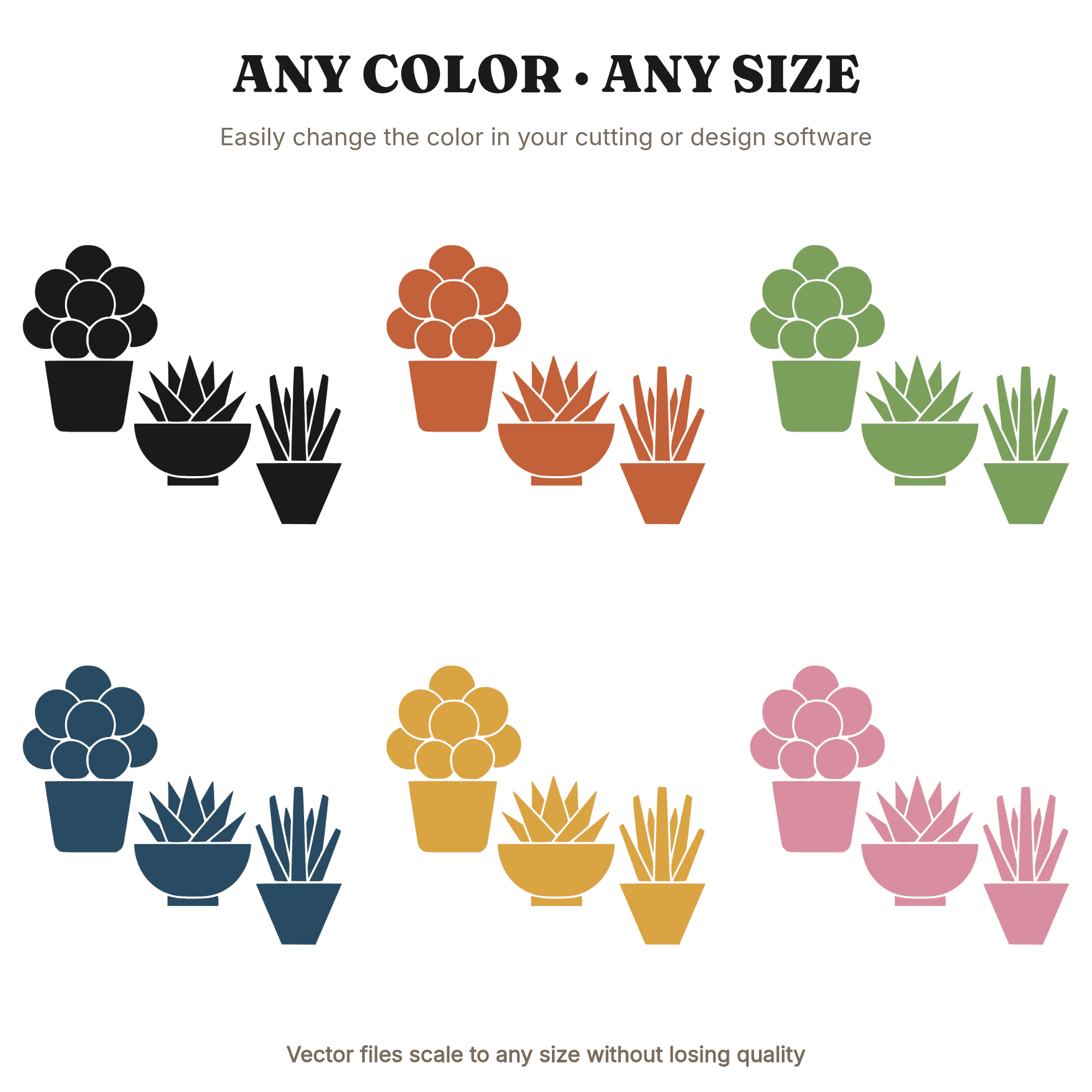 Kawaii Succulent SVG PNG, Three Potted Plants Stair Step, Scandinavian Line Art Cut File, view 2
