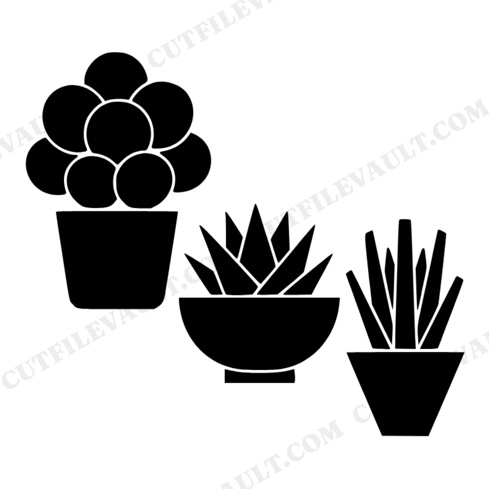 Kawaii Succulent SVG PNG, Three Potted Plants Stair Step, Scandinavian Line Art Cut File, view 1