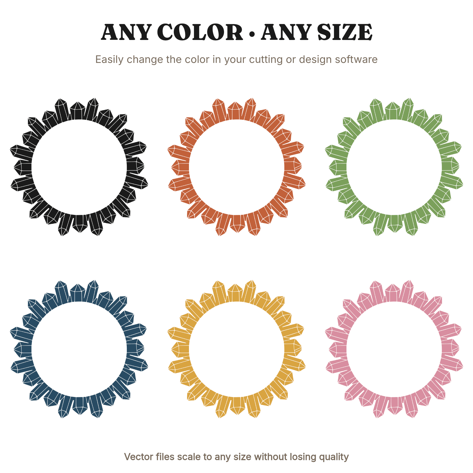 Y2K Crystal Quartz Wreath SVG PNG, Geometric Boho Border Silhouette Cut File for Vinyl Crafts, view 2