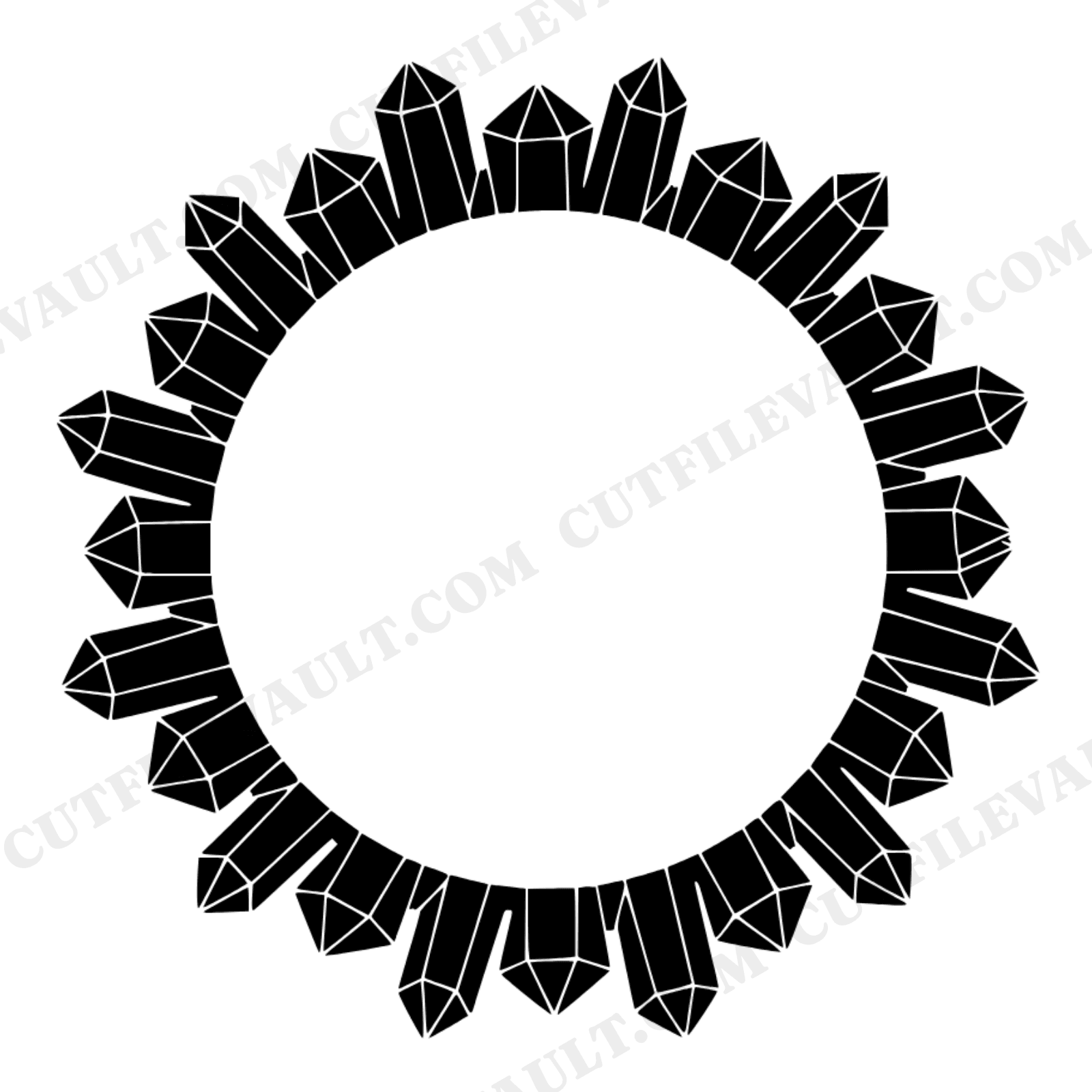 Y2K Crystal Quartz Wreath SVG PNG, Geometric Boho Border Silhouette Cut File for Vinyl Crafts, view 1
