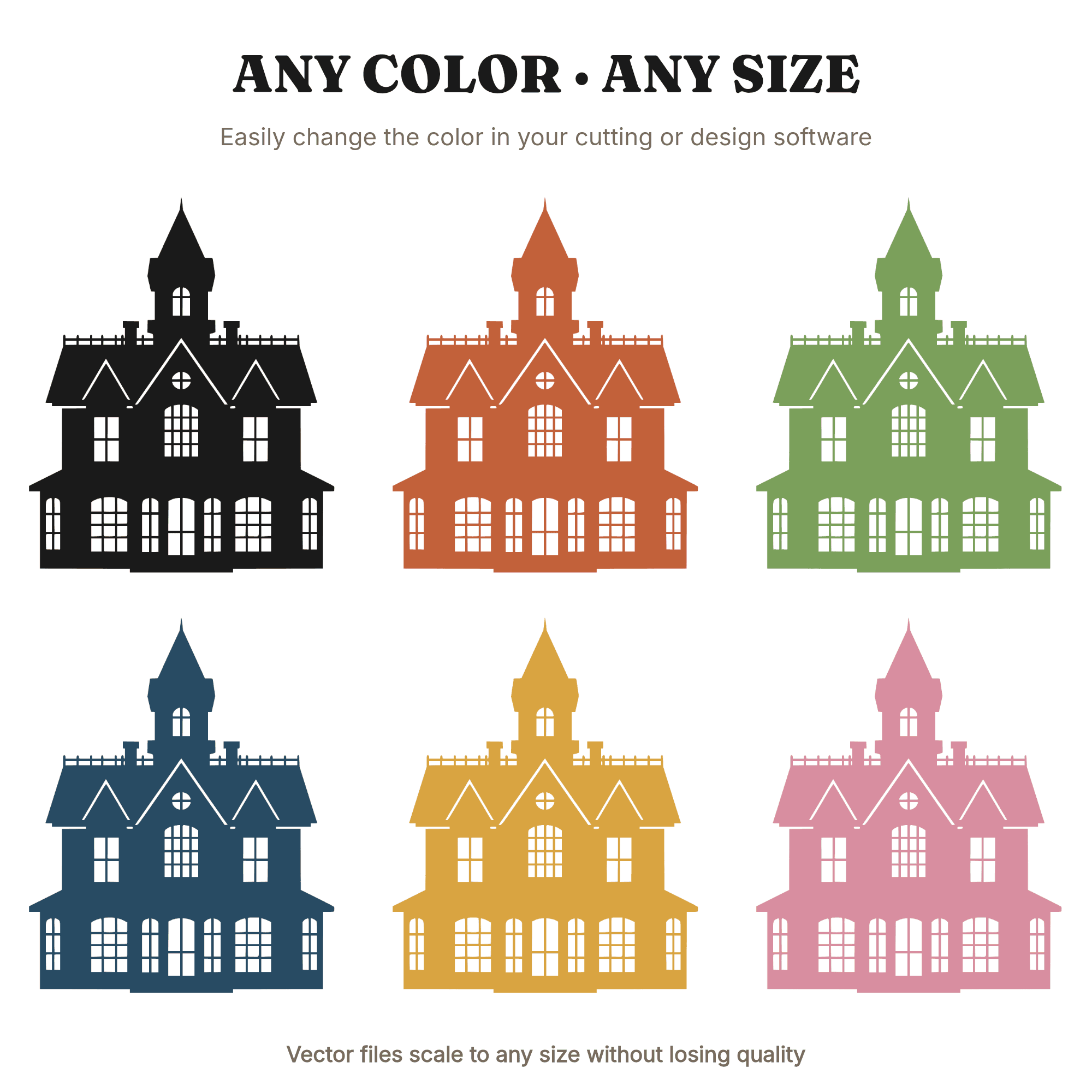 Victorian Haunted Manor SVG PNG, Gothic Halloween House Cut File, Symmetrical Window Silhouette, view 2