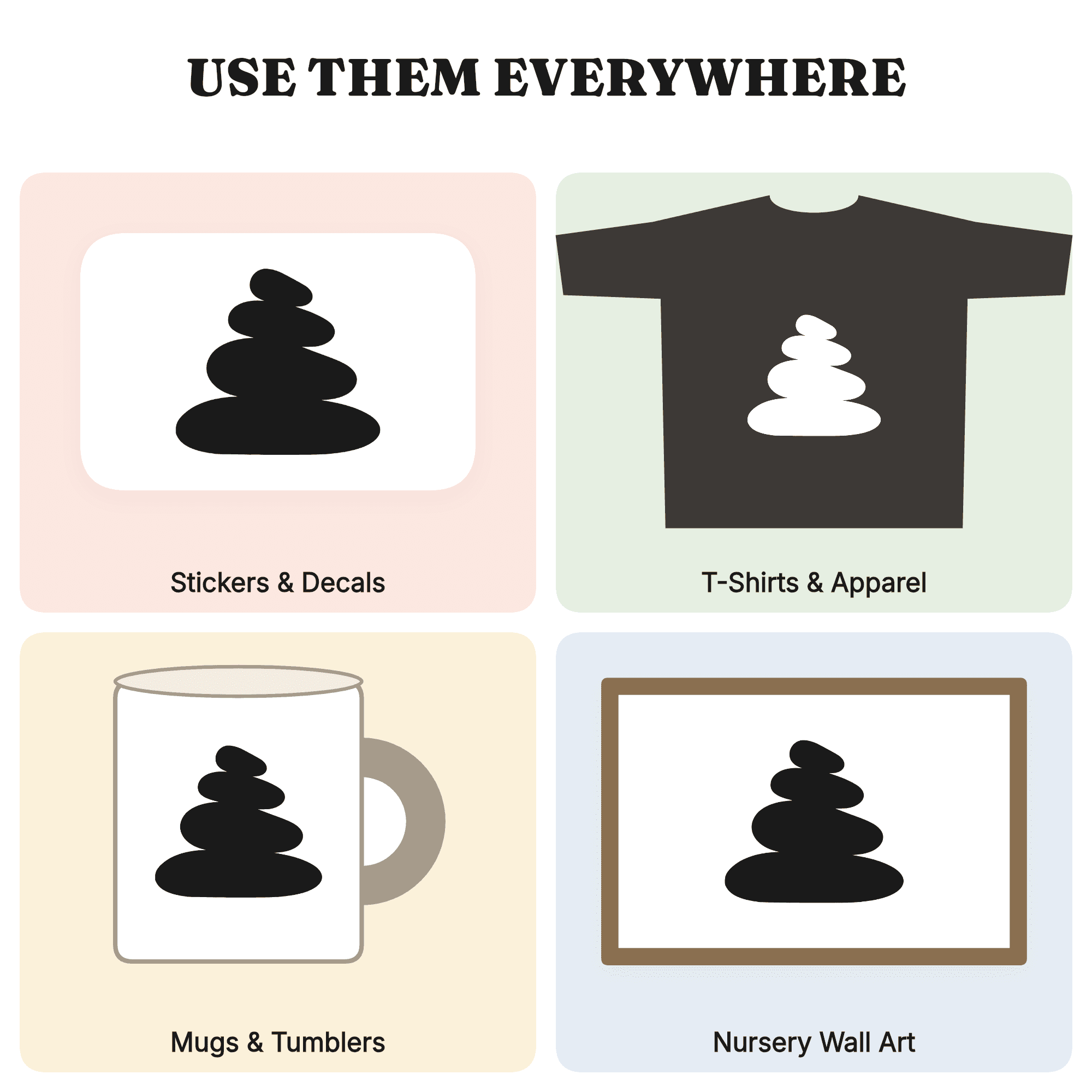 Rose Quartz Cairn SVG PNG, Stacked Stones Balance Cut File, Minimalist Crystal Rocks Silhouette, view 3