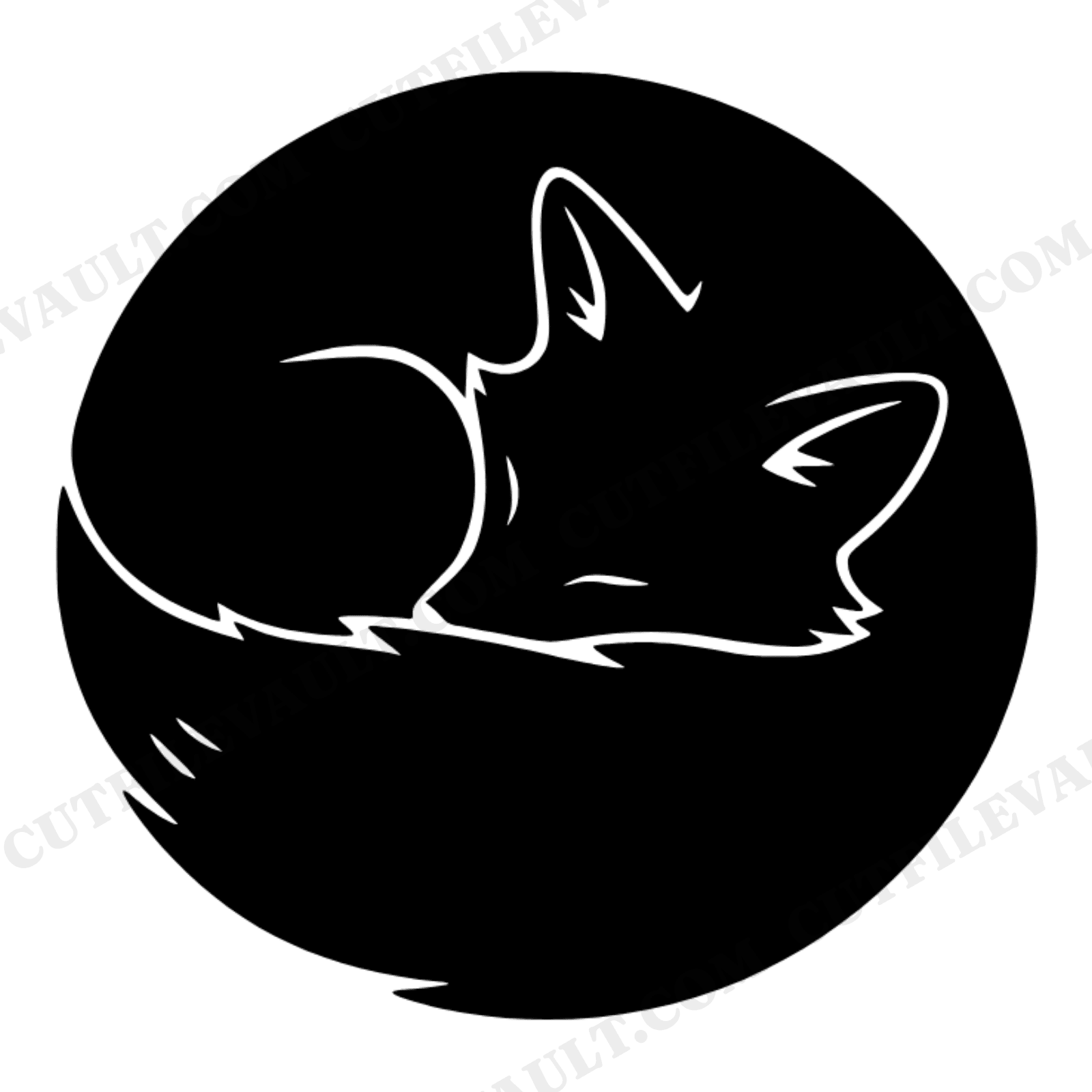 Sleeping Fox Circle SVG PNG, Curled Fox Silhouette Cut File, Cozy Winter Farmhouse Design, view 1