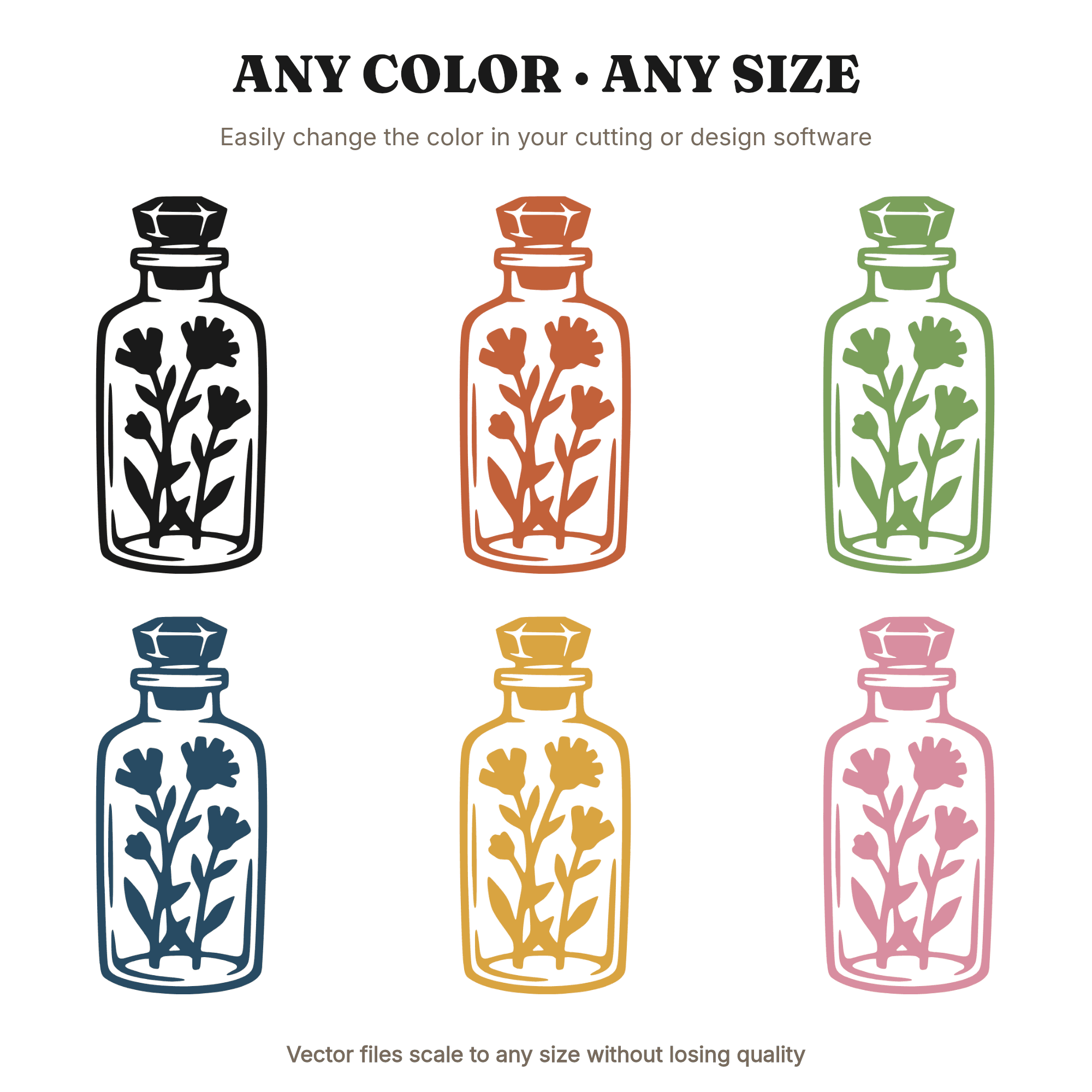Vintage Apothecary Jar SVG PNG, Wildflower Silhouette Cut File, Herbal Gardening Mom Gift Design, view 2