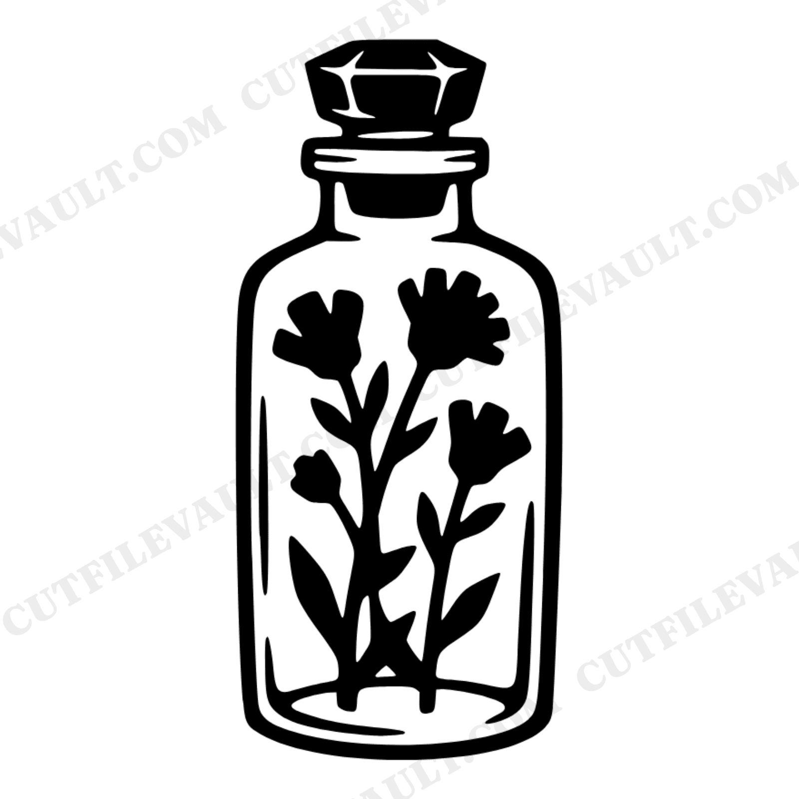 Vintage Apothecary Jar SVG PNG, Wildflower Silhouette Cut File, Herbal Gardening Mom Gift Design, view 1