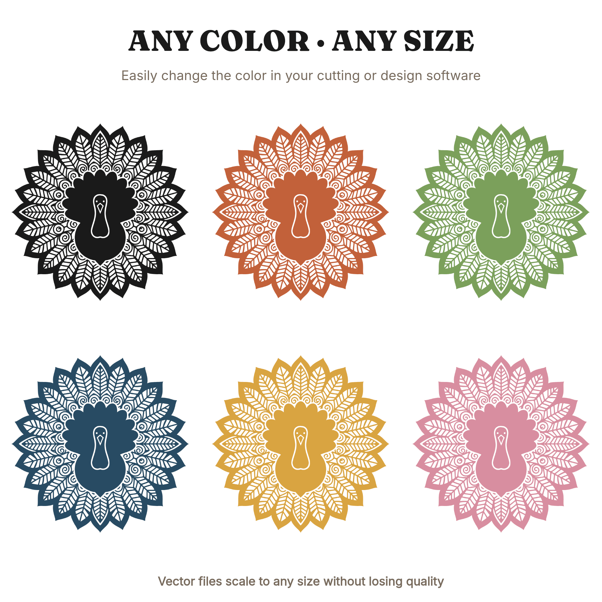 Overhead Turkey Mandala SVG PNG, Thanksgiving Centerpiece Monogram Frame Cut File for Cricut, view 2