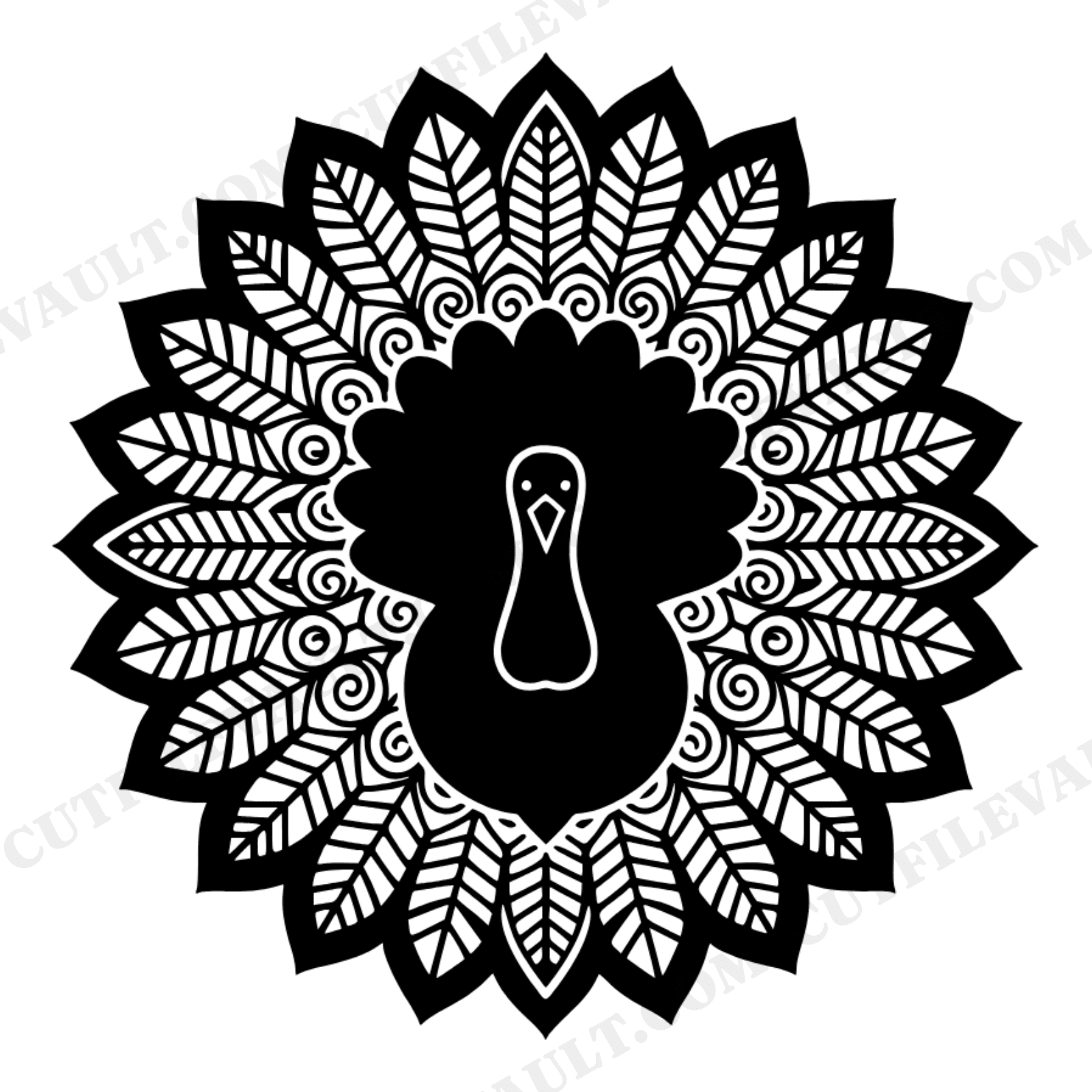Overhead Turkey Mandala SVG PNG, Thanksgiving Centerpiece Monogram Frame Cut File for Cricut, view 1