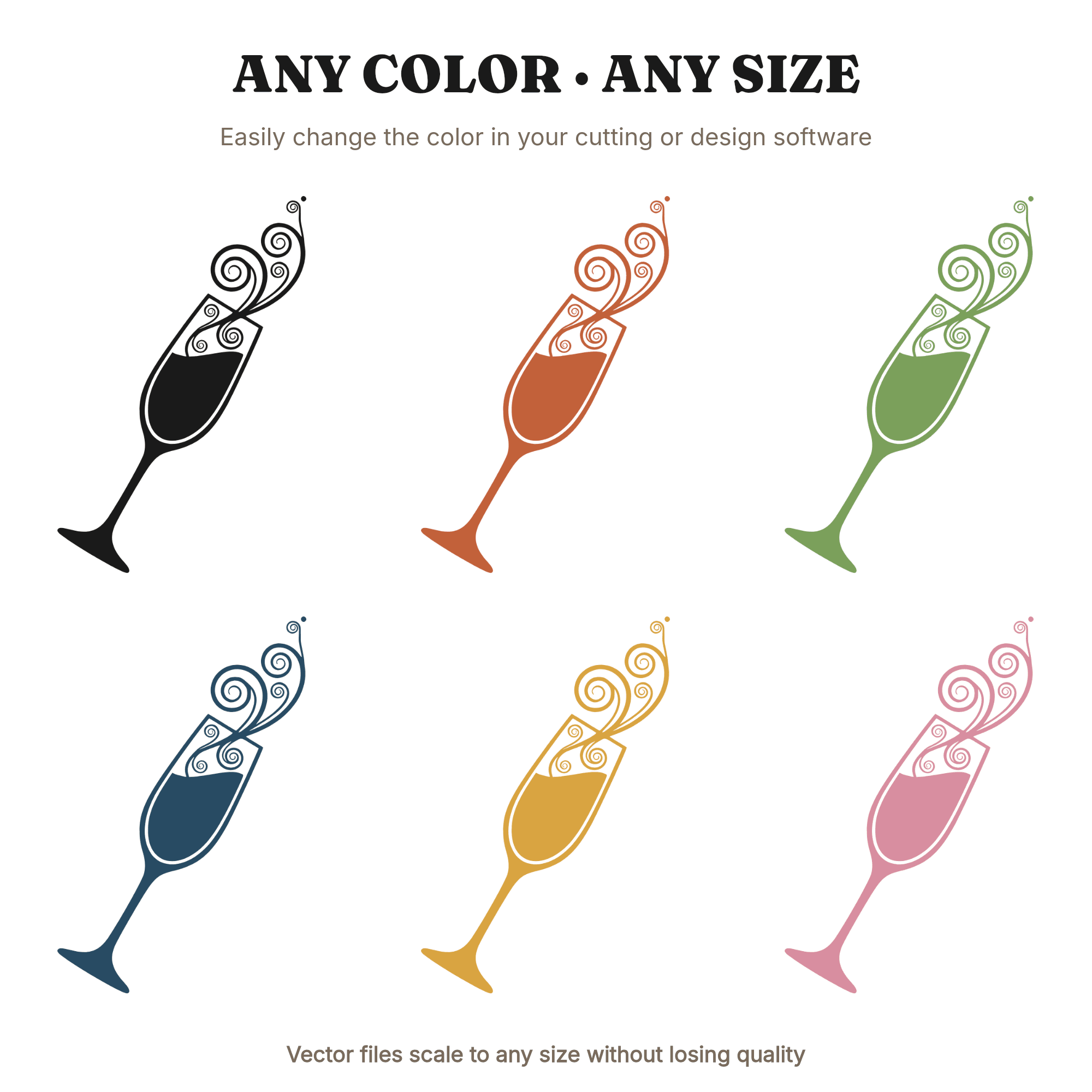 Art Nouveau Champagne Toast SVG PNG, Elegant Flute Silhouette with Spiral Bubbles Cut File, view 2