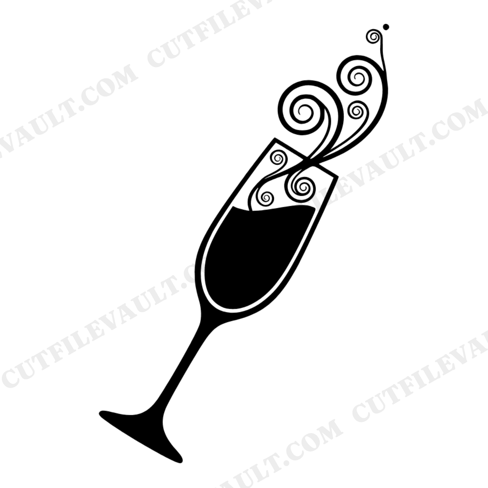 Art Nouveau Champagne Toast SVG PNG, Elegant Flute Silhouette with Spiral Bubbles Cut File, view 1