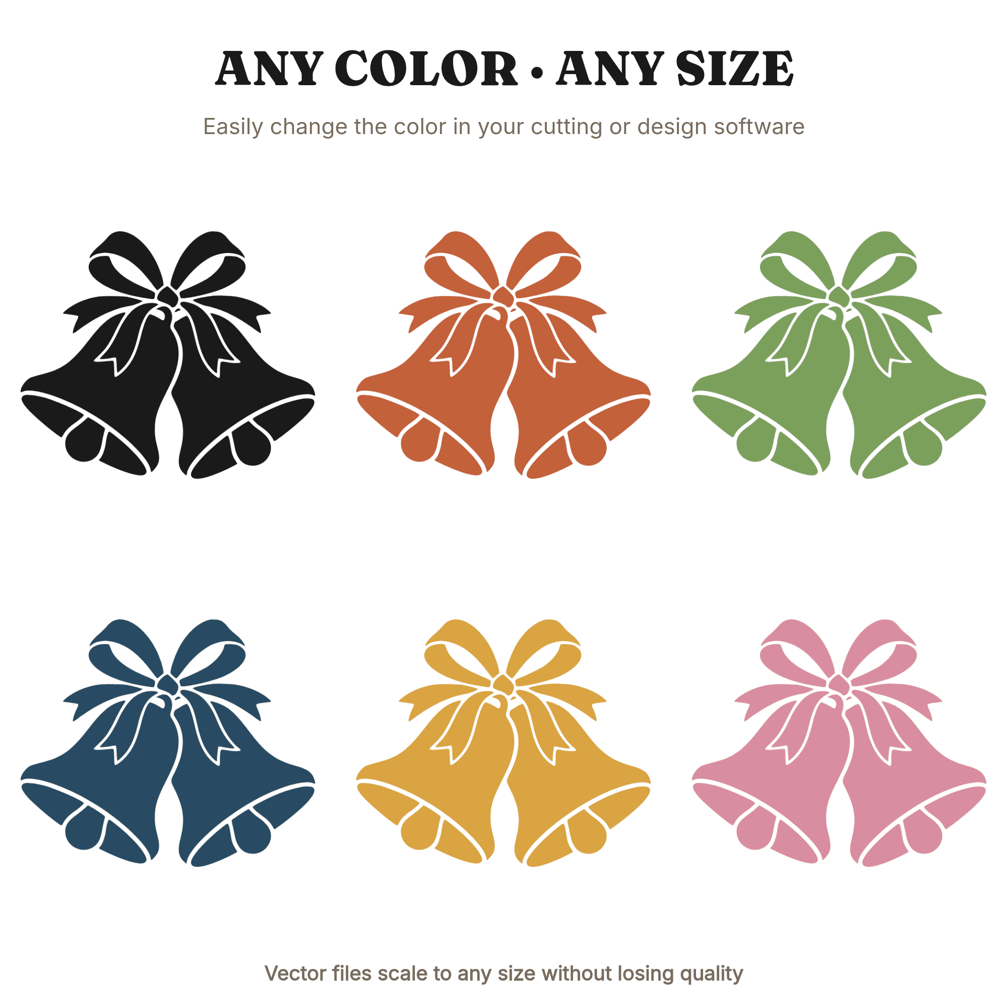 Mid Century Celebration Bells SVG PNG, Mother's Day Bell Cut File, Retro Ribbon Bow Design, view 2