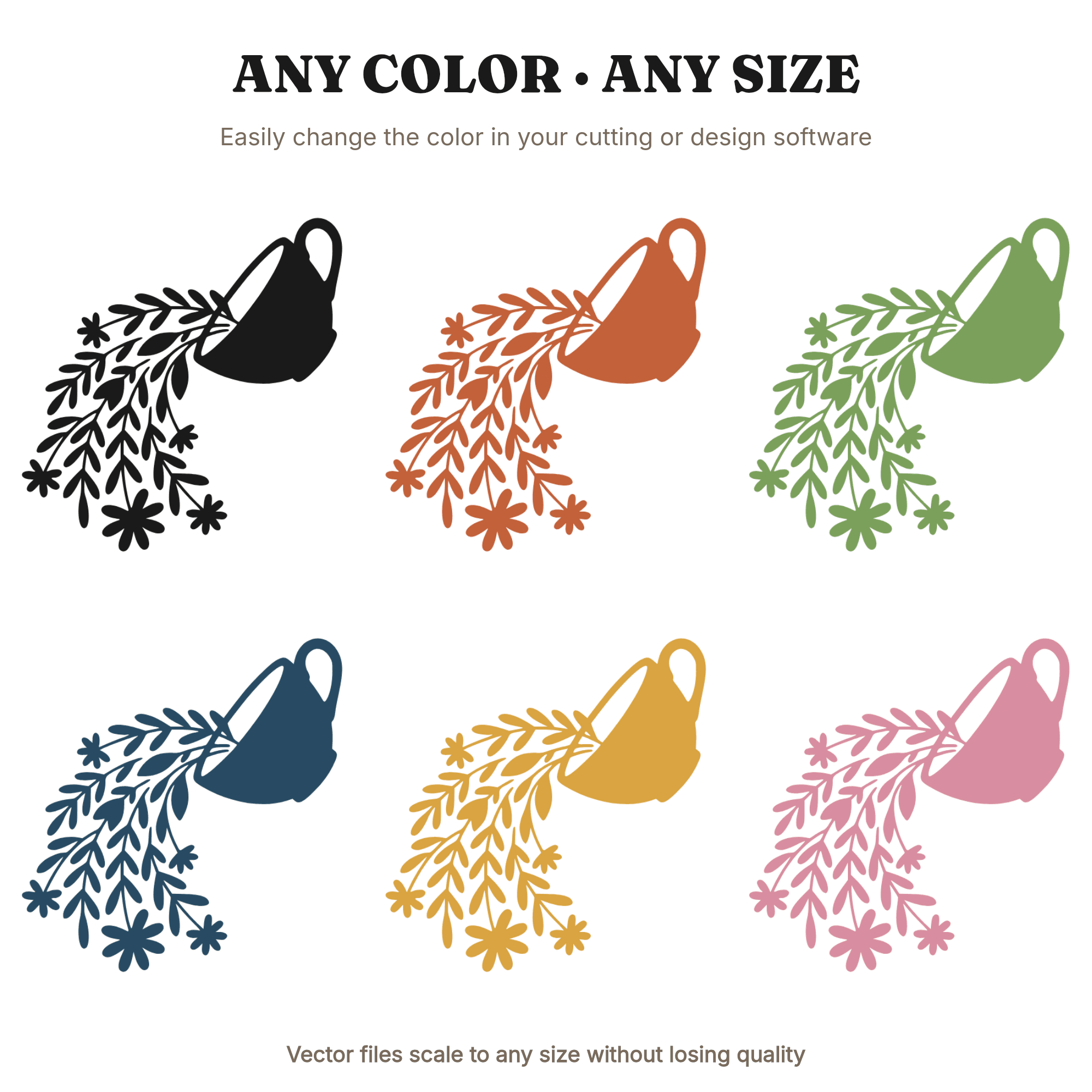 Tilted Teacup with Wildflowers SVG PNG, Cottagecore Mother's Day Silhouette Cut File, view 2