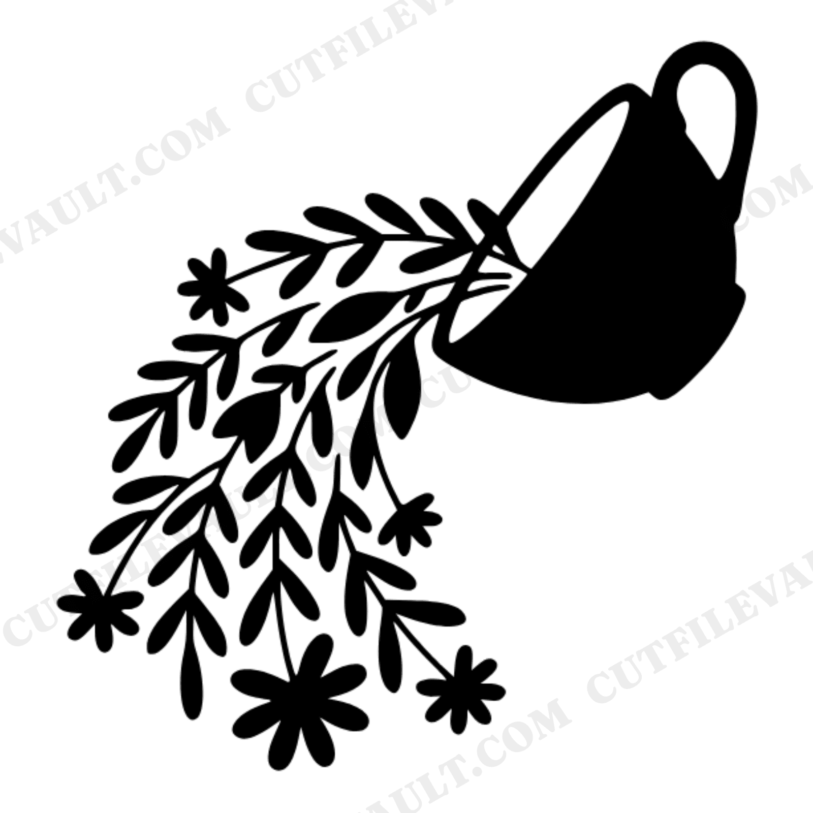 Tilted Teacup with Wildflowers SVG PNG, Cottagecore Mother's Day Silhouette Cut File, view 1