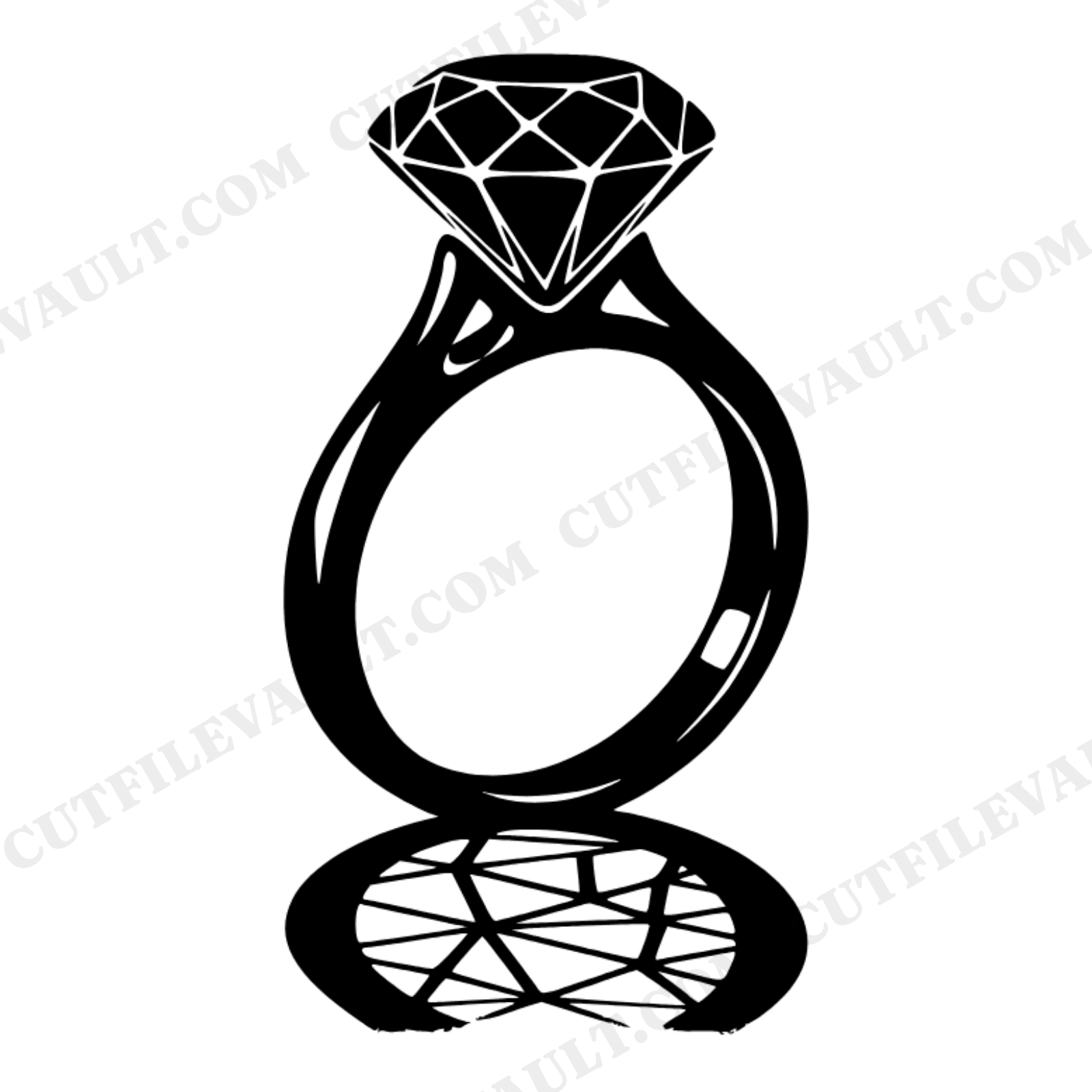 Engagement Ring SVG PNG, Diamond Ring Silhouette, Geometric Shadow Wedding Cut File for Cricut, view 1