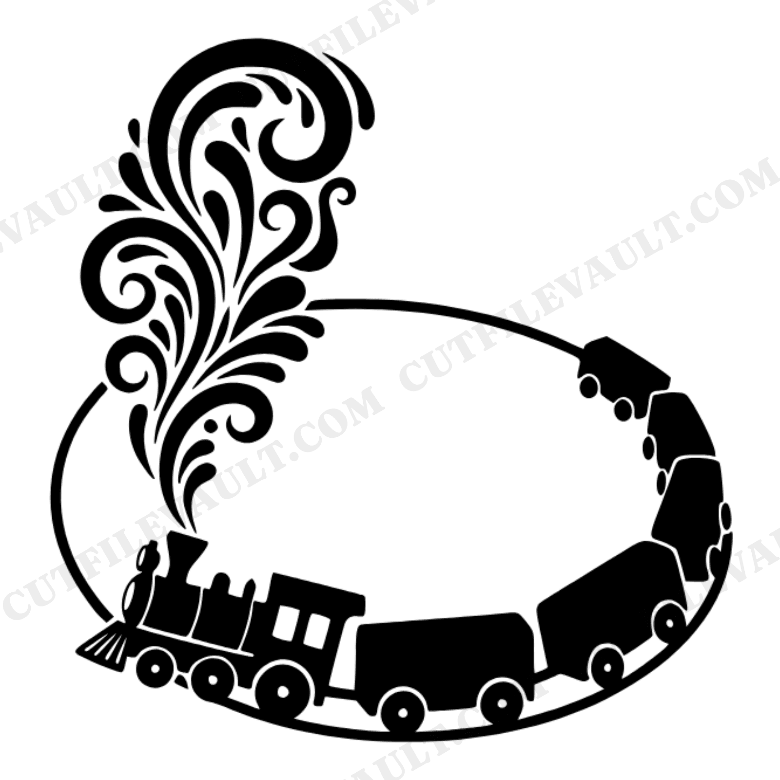 Whimsical Christmas Train SVG PNG, Overhead View Toy Train with Steam, Kids Nursery Cut File, view 1
