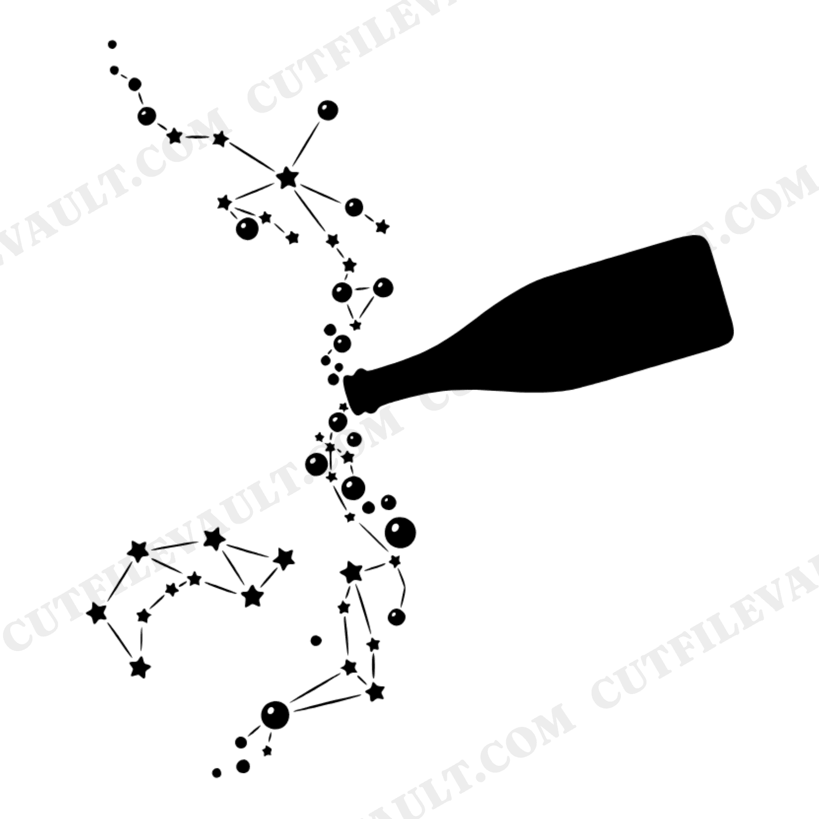 Champagne Constellation SVG PNG, New Year Celebration Bottle with Stars, Boho Celestial Cut File, view 1