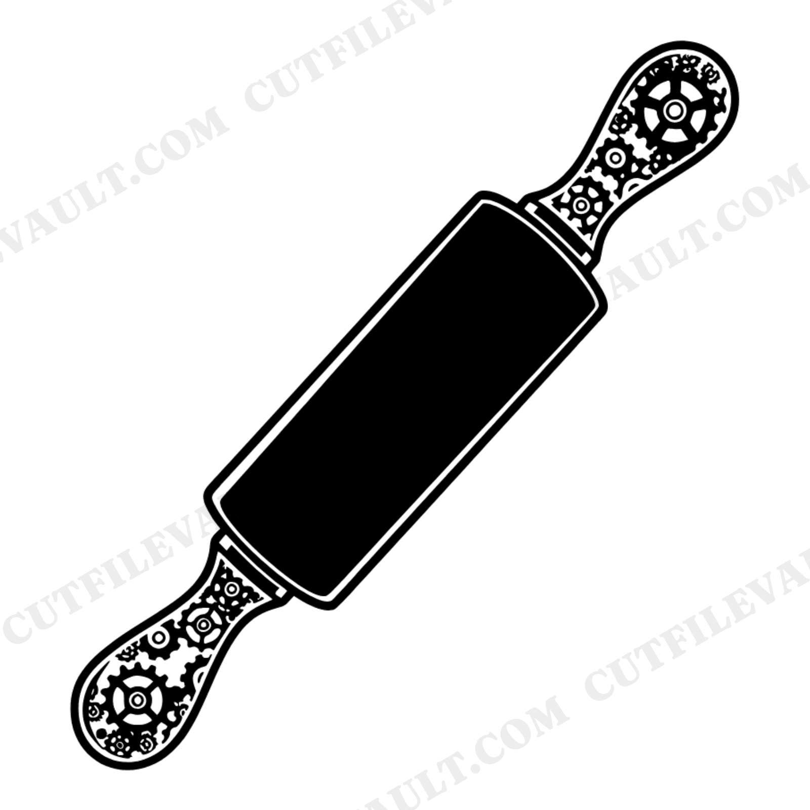 Steampunk Rolling Pin SVG PNG, Mechanical Gears Pi Day Baking Cut File, Vintage Kitchen Design, view 1