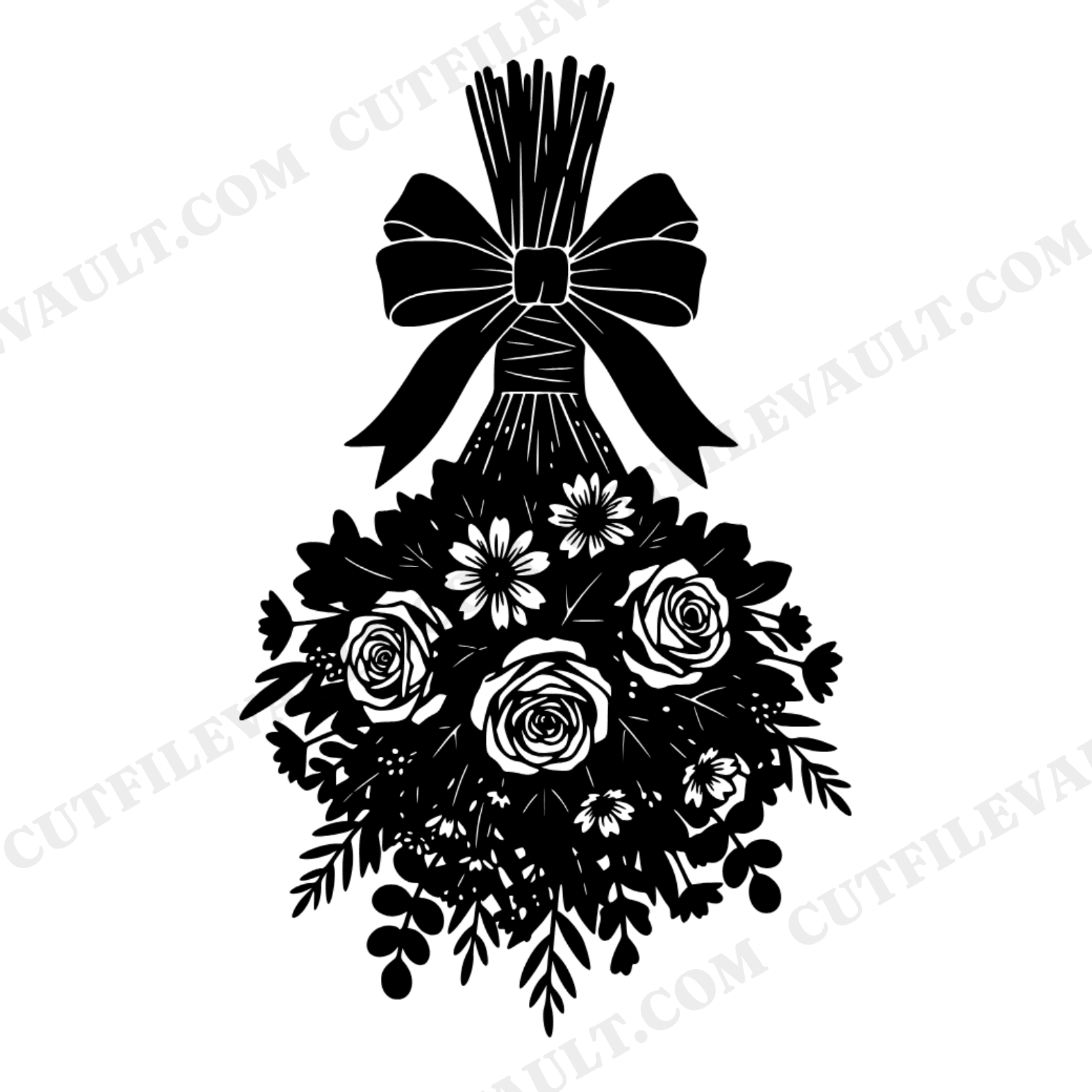Preserved Bridal Bouquet SVG PNG, Upside Down Hanging Flowers, Vintage Botanical Wedding Cut File, view 1