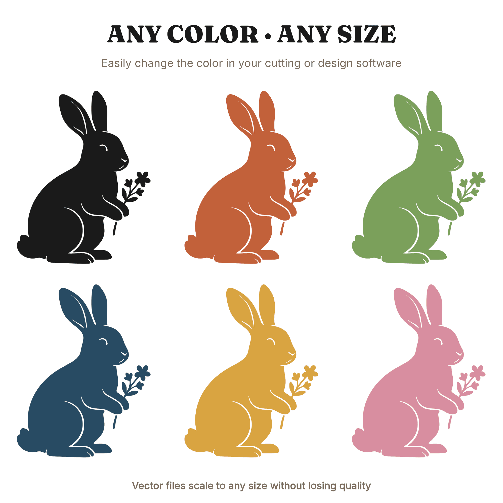Cottagecore Bunny with Wildflower Sprig SVG PNG Easter Silhouette Rabbit Blob Abstract Cut File, view 2