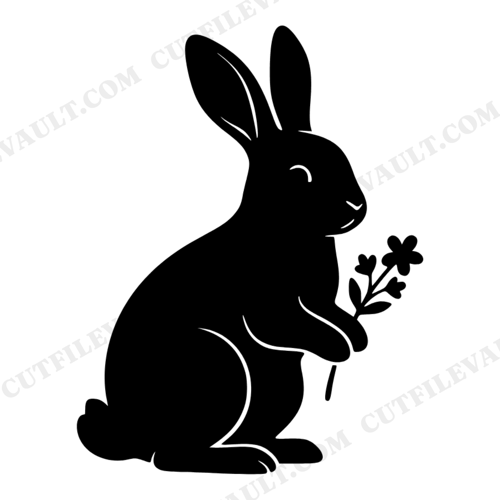 Cottagecore Bunny with Wildflower Sprig SVG PNG Easter Silhouette Rabbit Blob Abstract Cut File, view 1