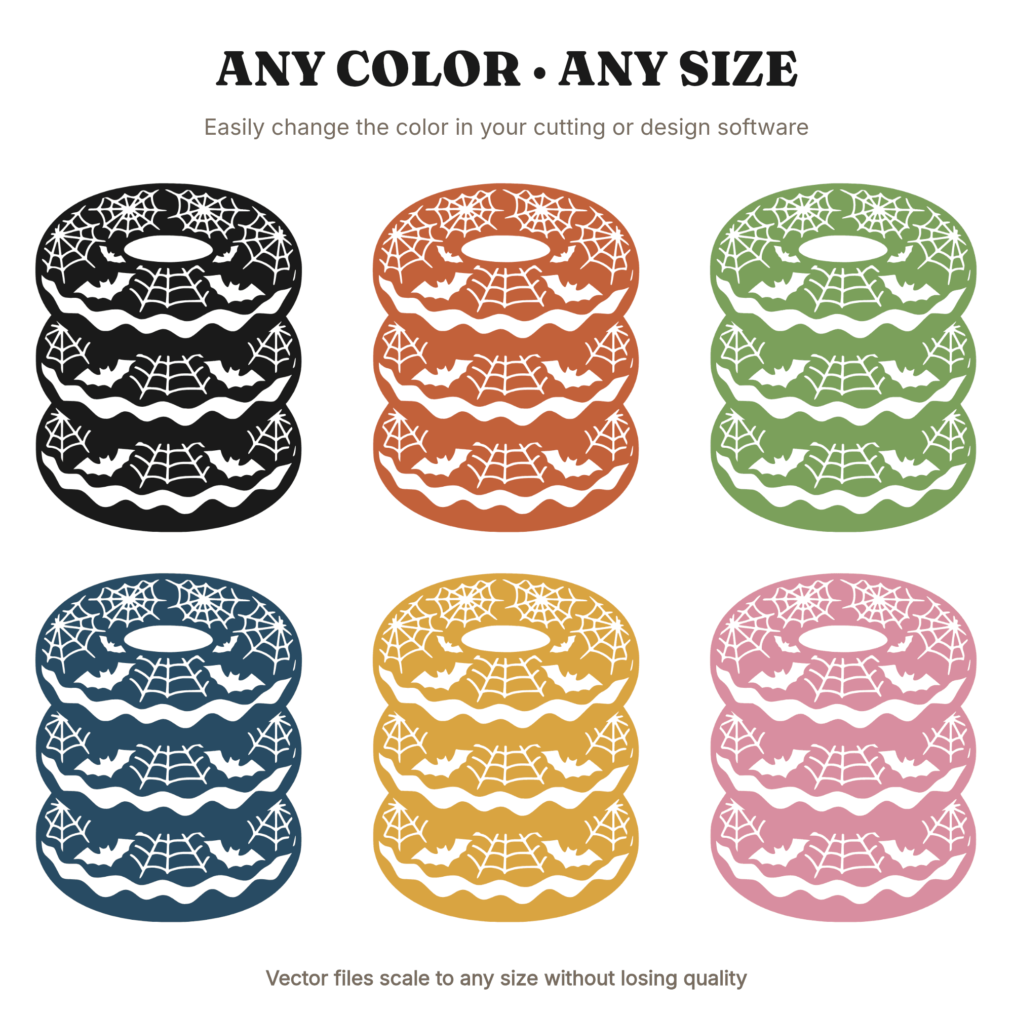Spiderweb Bat Donut Stack SVG PNG Halloween Papercut Retro 70s Groovy Cut File for Cricut, view 2