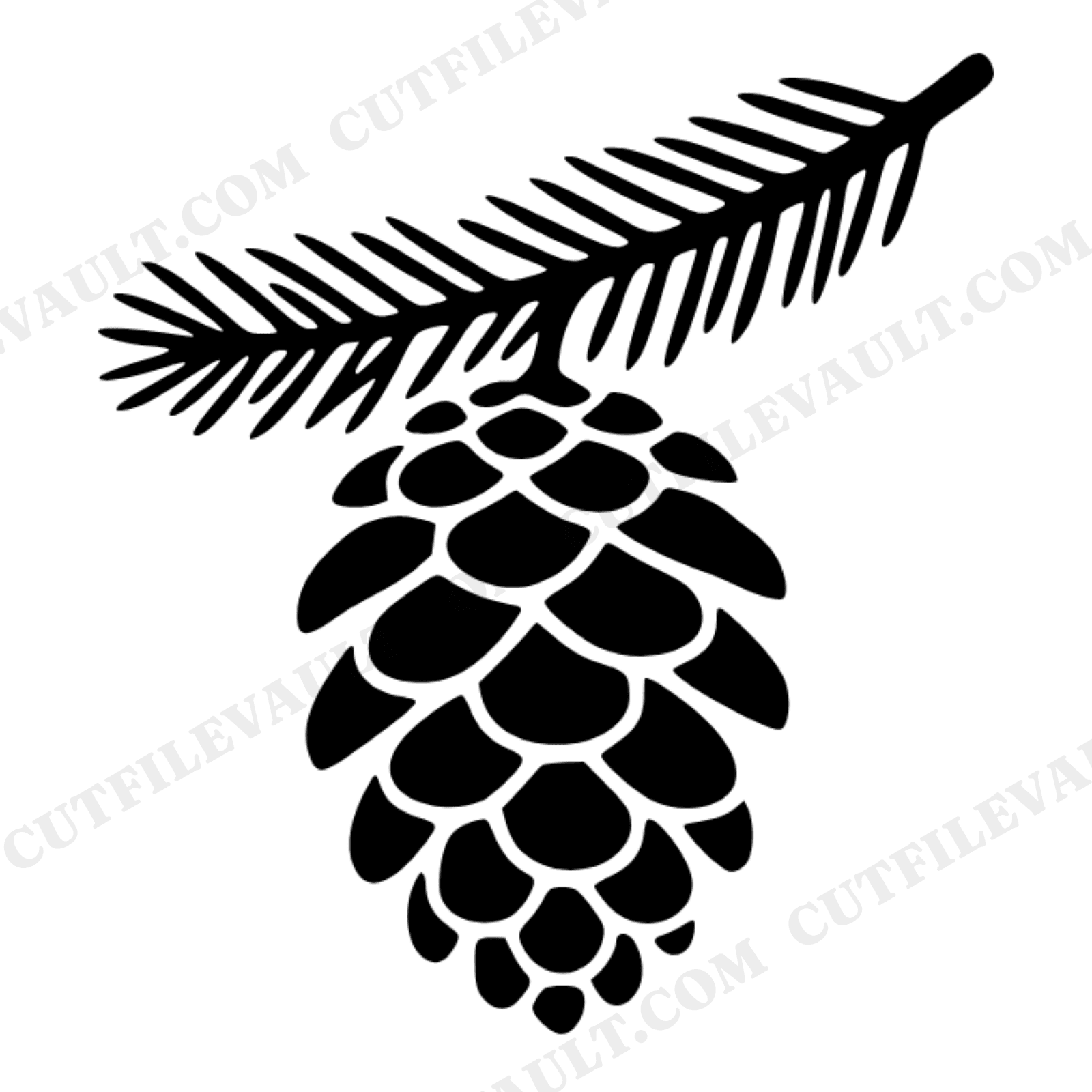 Pinecone Branch SVG, Winter Botanical Silhouette PNG, Retro 70s Wave Line Art Cut File, view 1