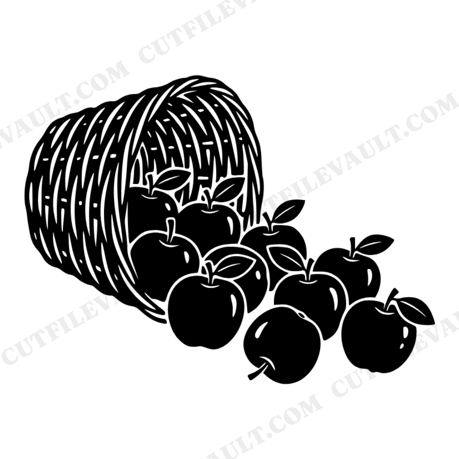 Vintage Apple Basket Harvest Tumble Silhouette SVG PNG Cut File Farmhouse Autumn Design, view 1