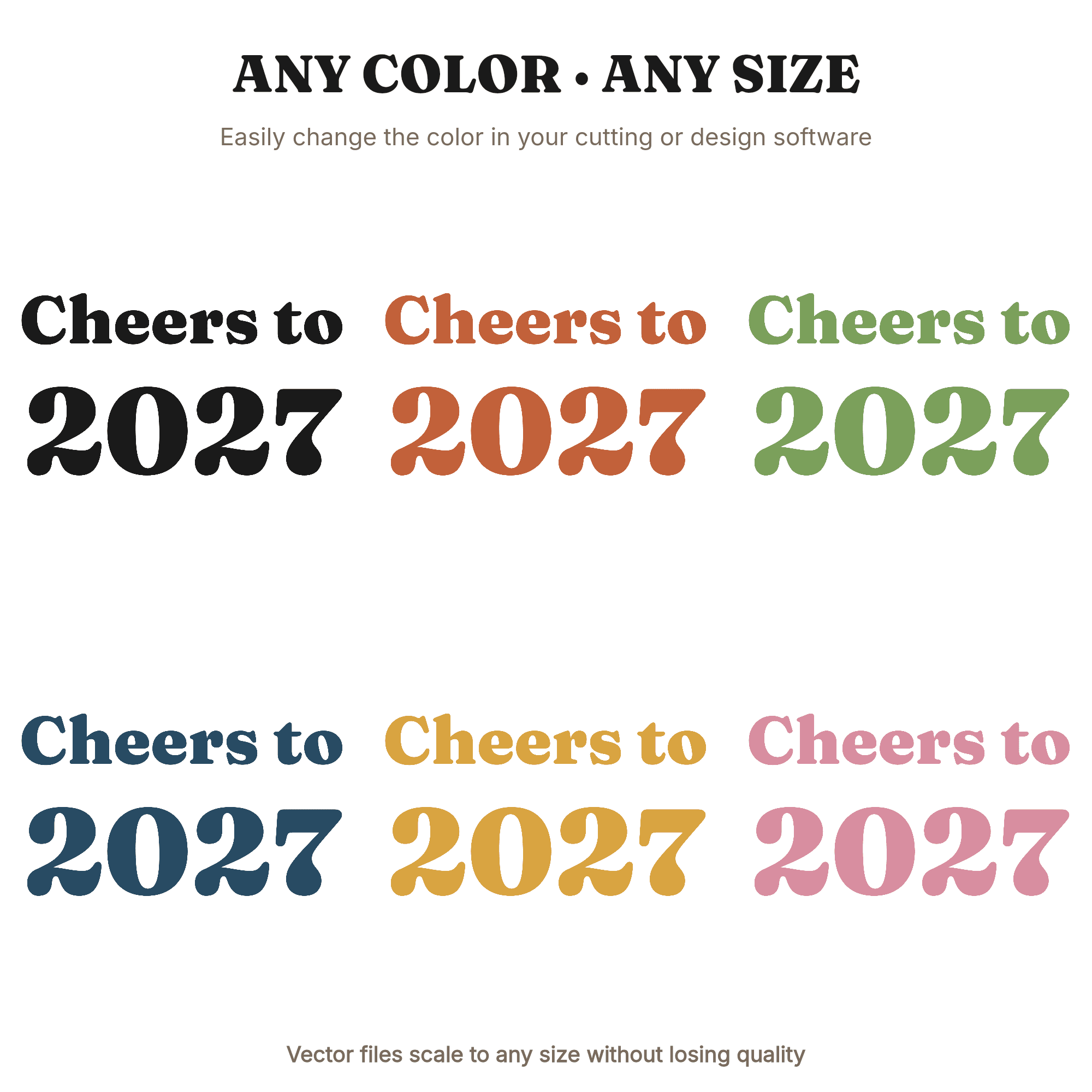 Cheers to 2027 SVG PNG New Years Eve Champagne Glass Hand Lettered Party Decal Cut File, view 2