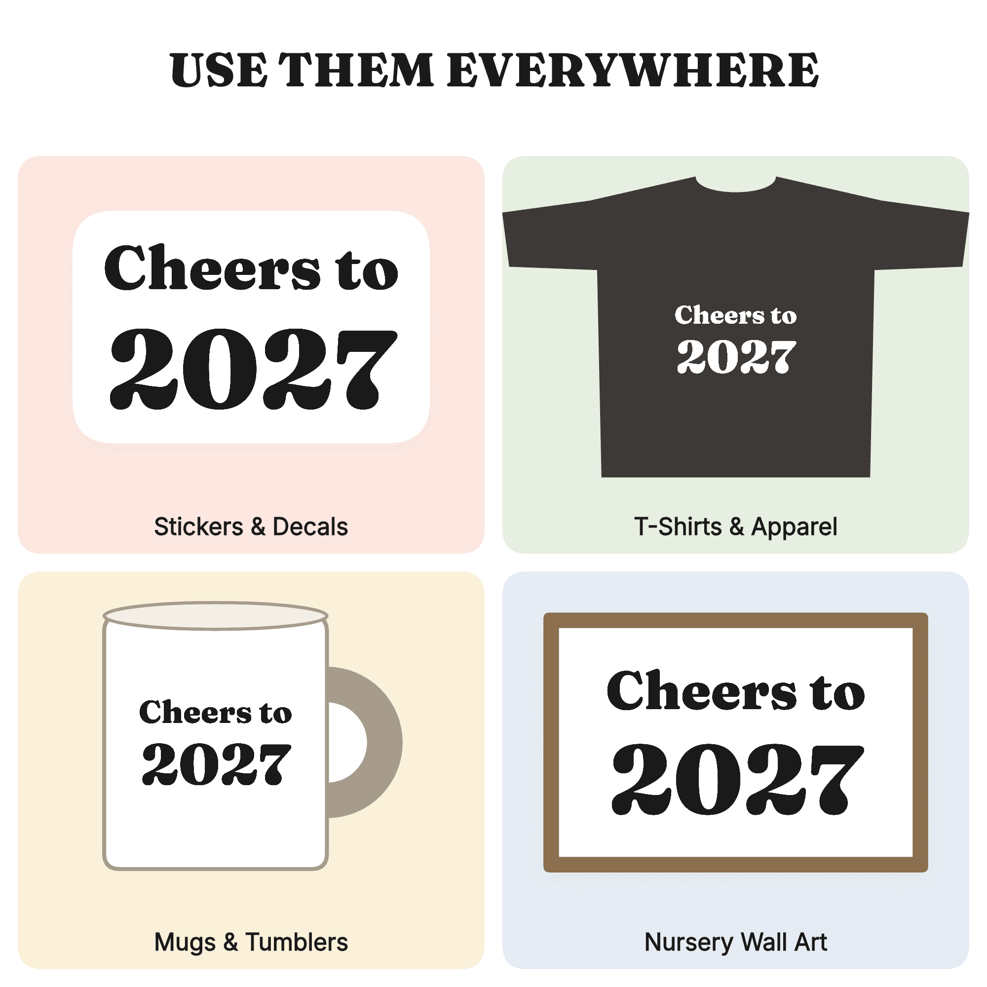 Cheers to 2027 SVG PNG New Years Eve Champagne Glass Hand Lettered Party Decal Cut File, view 3