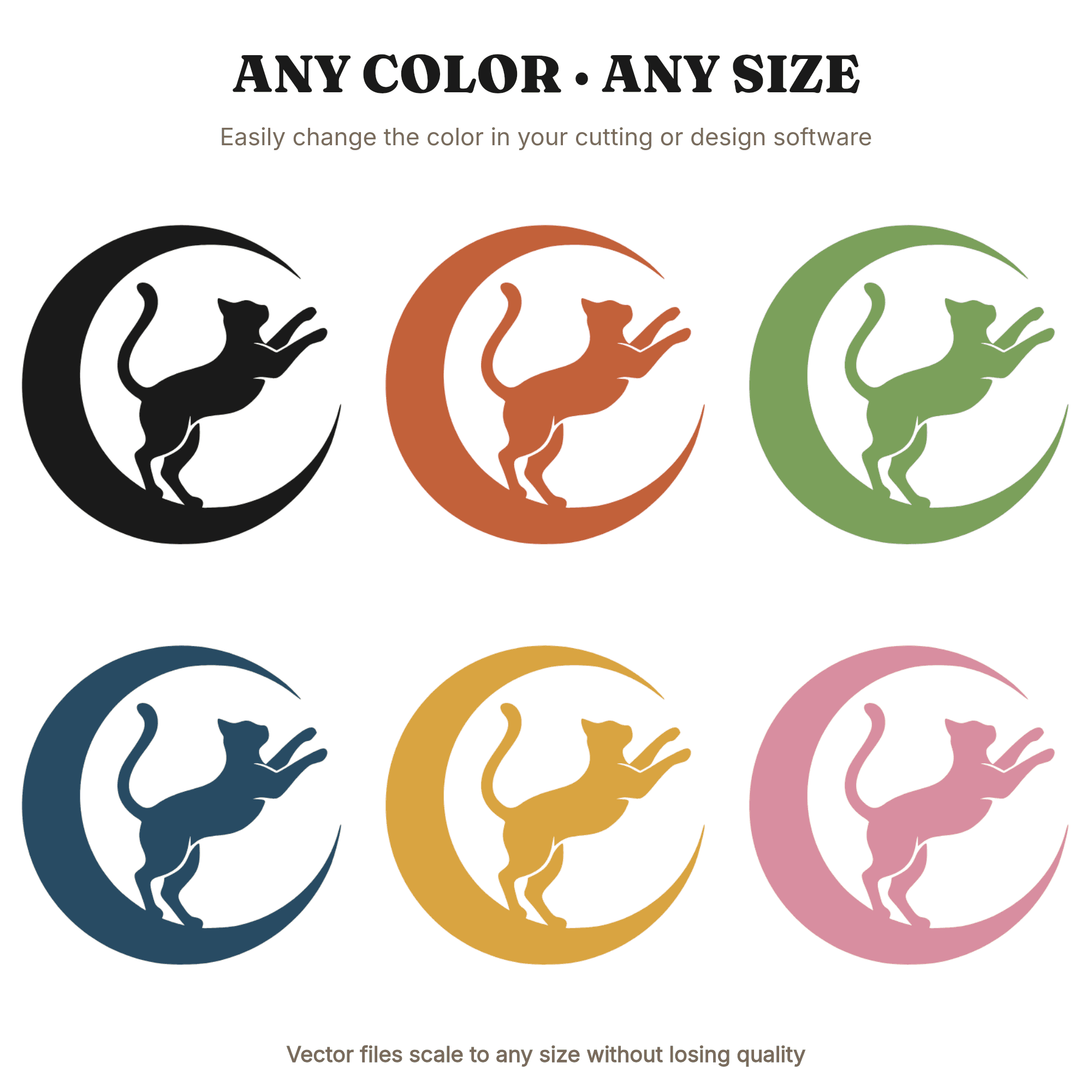 Black Cat Leaping Through Crescent Moon SVG PNG Retro 70s Halloween Cut File Groovy Wave Design, view 2