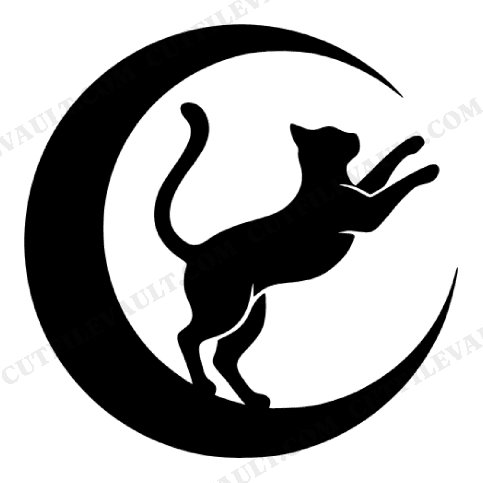 Black Cat Leaping Through Crescent Moon SVG PNG Retro 70s Halloween Cut File Groovy Wave Design, view 1